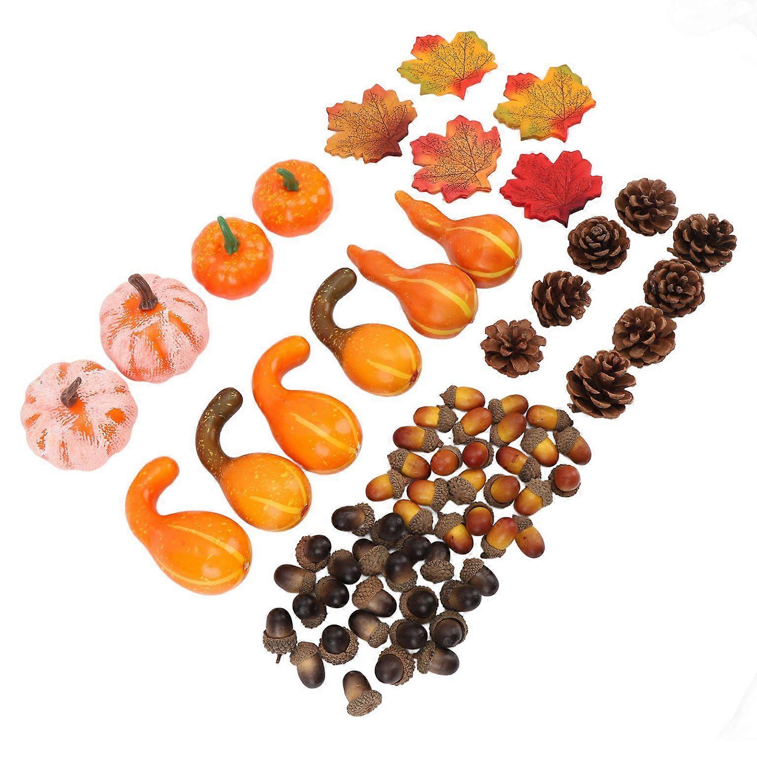 Autumn Pumpkin and Leaf Decor Set - Artificial Gourds and Acorns