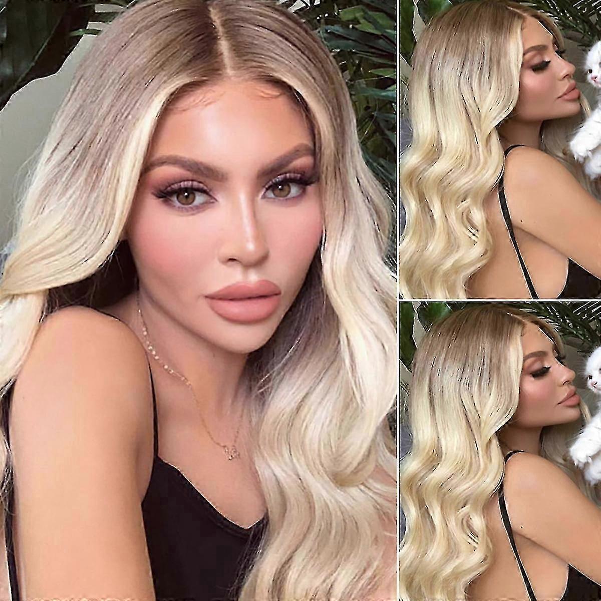 Femei Blonde Gradient Long Curly Peruci-yyc