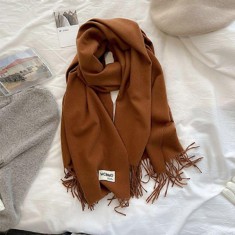 Women's Thick Soft Wool Cashmere Shawl Scarf - Warm Solid Shawl-Brown