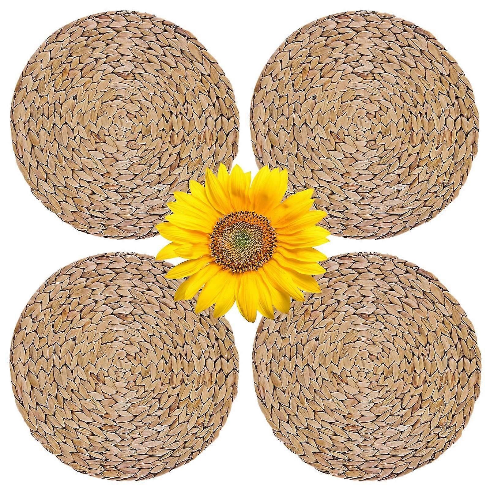 2024 Round Placemats Set Of 4, 30cm (12inch) Water Hyacinth Placemat Handmade Grass Straw Wicker Table Ma