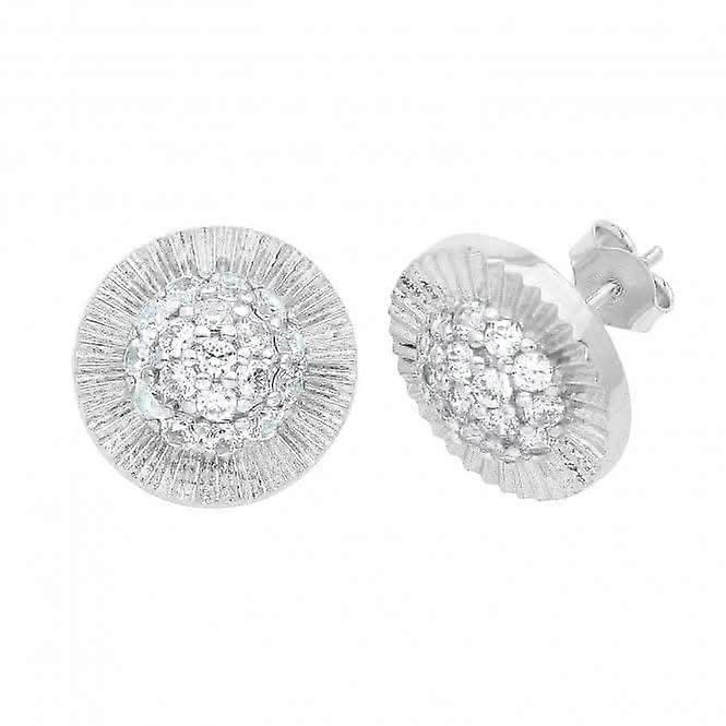 Orecchini a bottone rotondi in oro bianco 9ct Zirconia ES546W