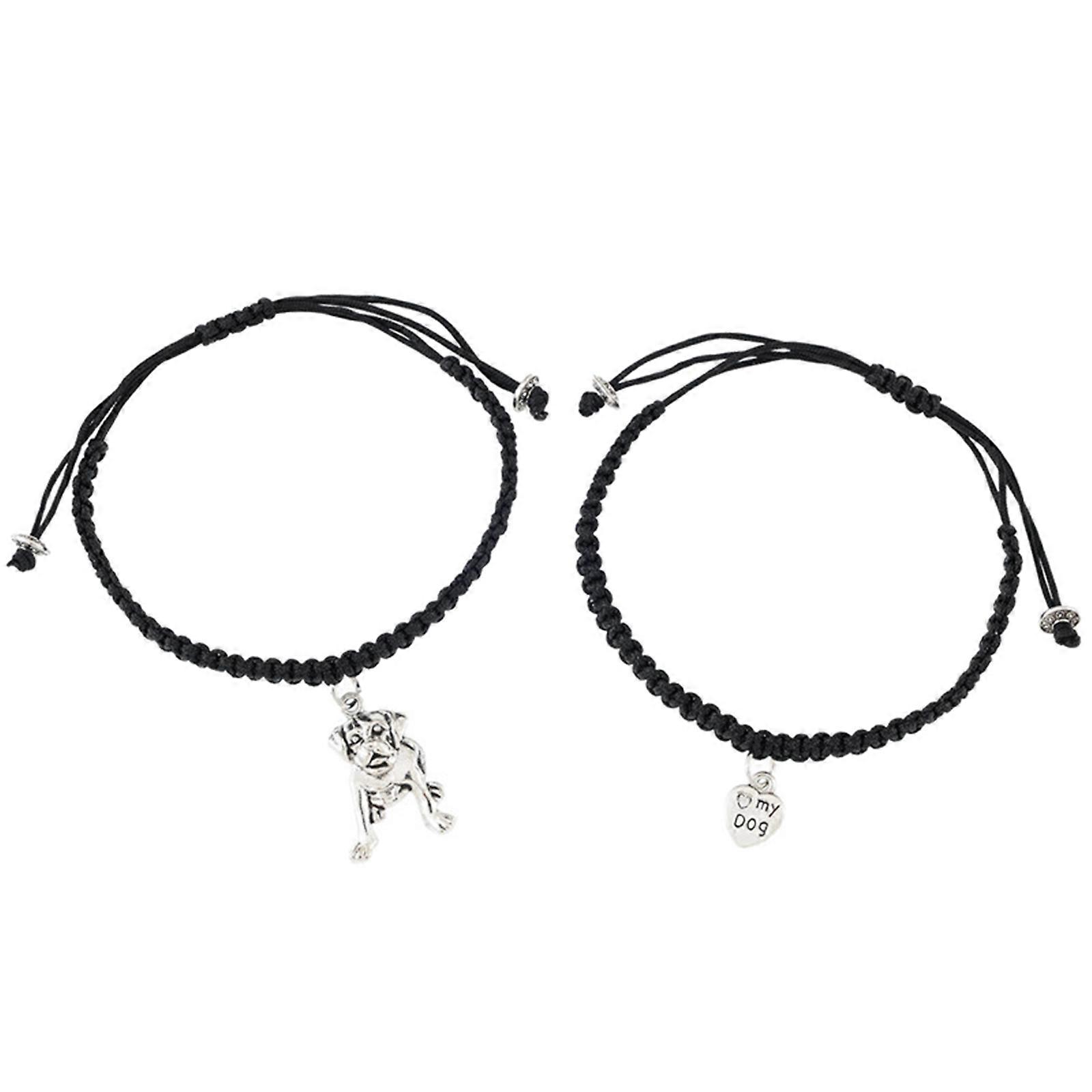 2 Pcs Cute Dogs Braided Knitted Rope Bracelet Adjustable Animal Braided Rope Bracelet Handmade Wristband Jewelry
