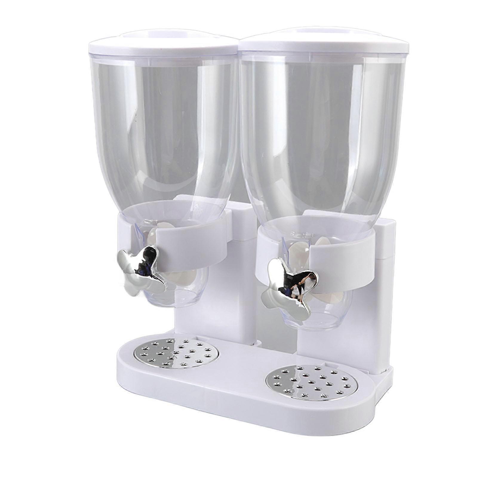 Cereal Dispenser,Cereal Dispenser ABS Dual Containers Airtight Twist Operation Dry Food Dispenser for Kitchen(White)