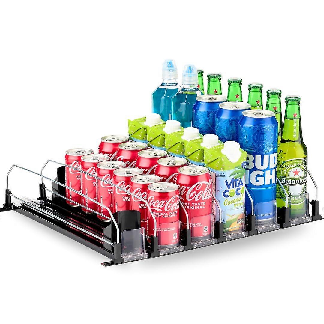 Adjustable Self Pushing 6 Row Drink Organizer for Fridge Automatic Black Refrigerator