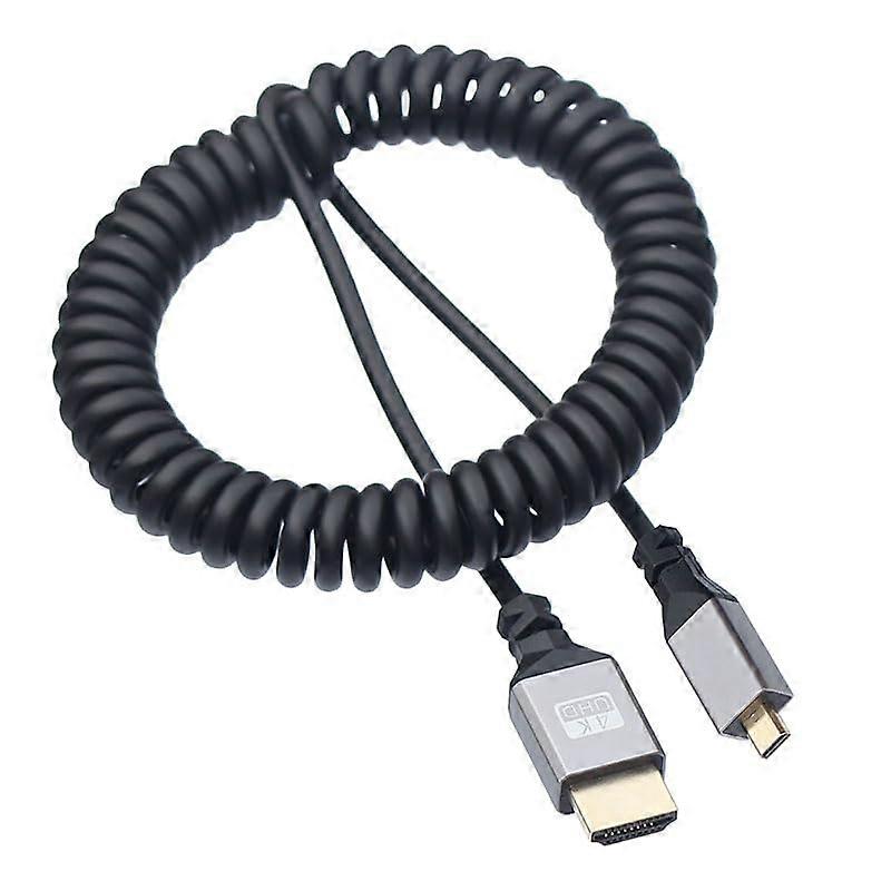 4K Spring Coiled D Type Micro HDMI to A HDMI V2.0 Cable 4K@60Hz for HDTV and Camera Compatibility