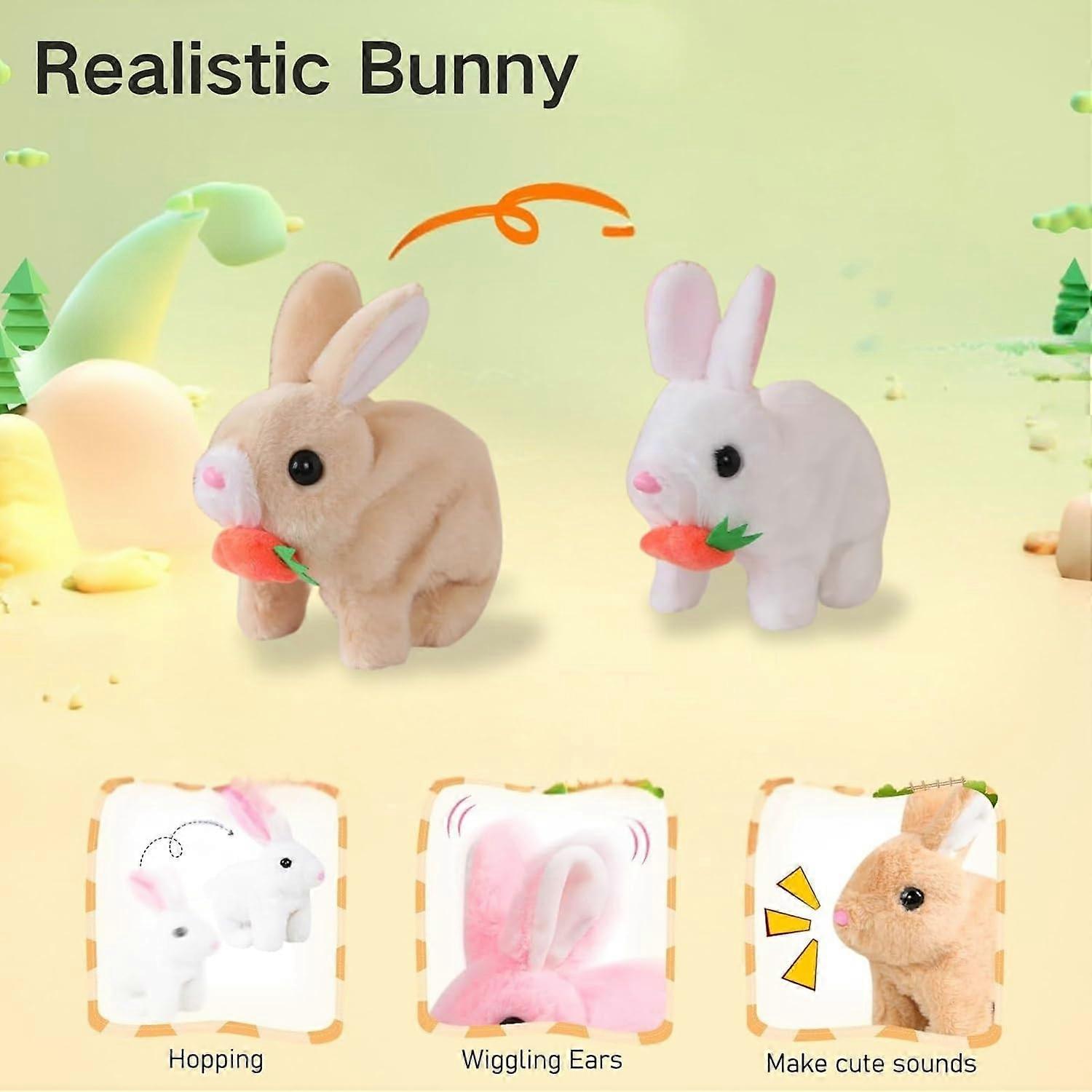 Realistic Bunny Toy - Lifelike Jumping, Twitching Ears Plush Rabbit For Kids (Brown)