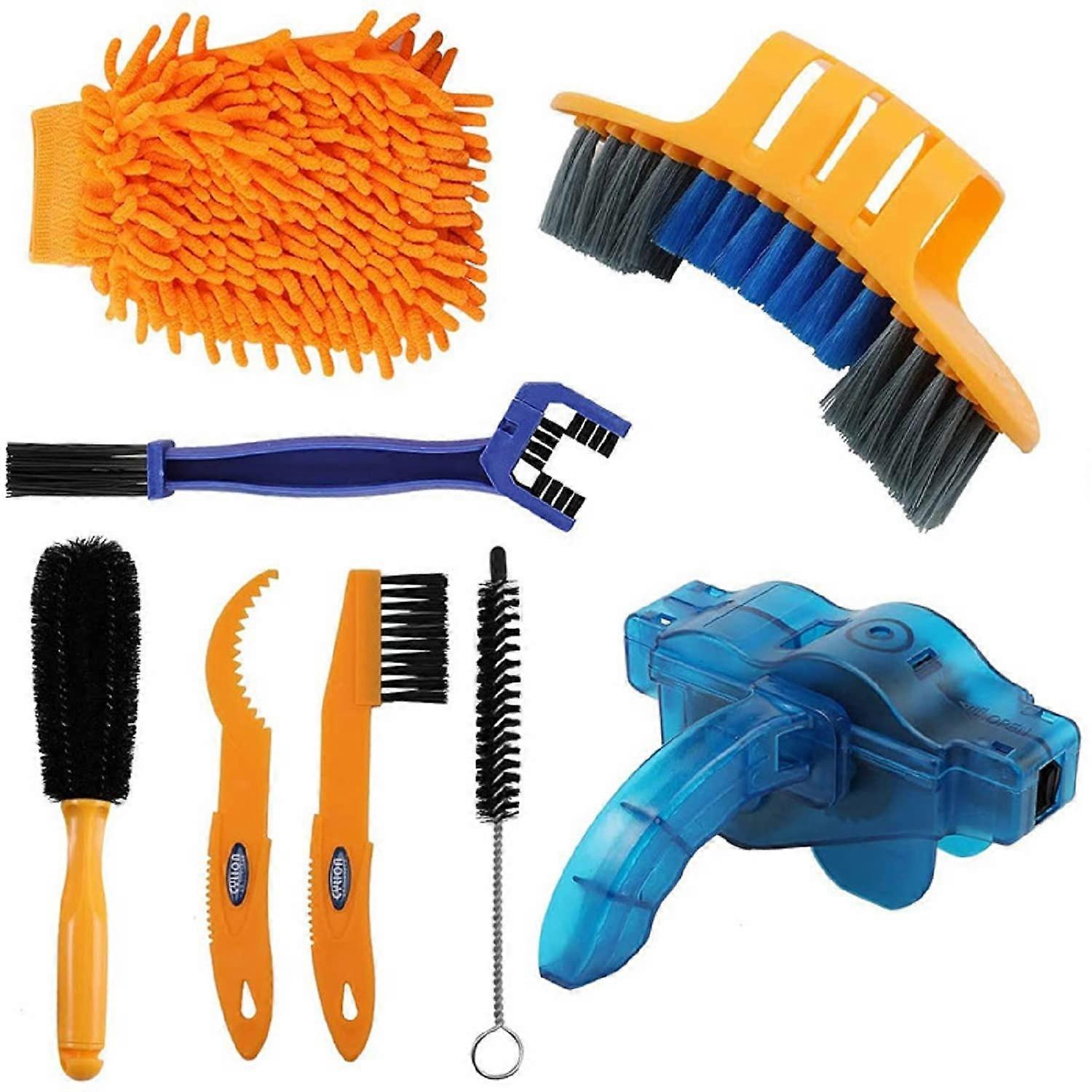 NA 8-Piece Precision Bicycle Cleaning Brush Tool Kit with Chain Scrubber for Mountain and Road Bikes