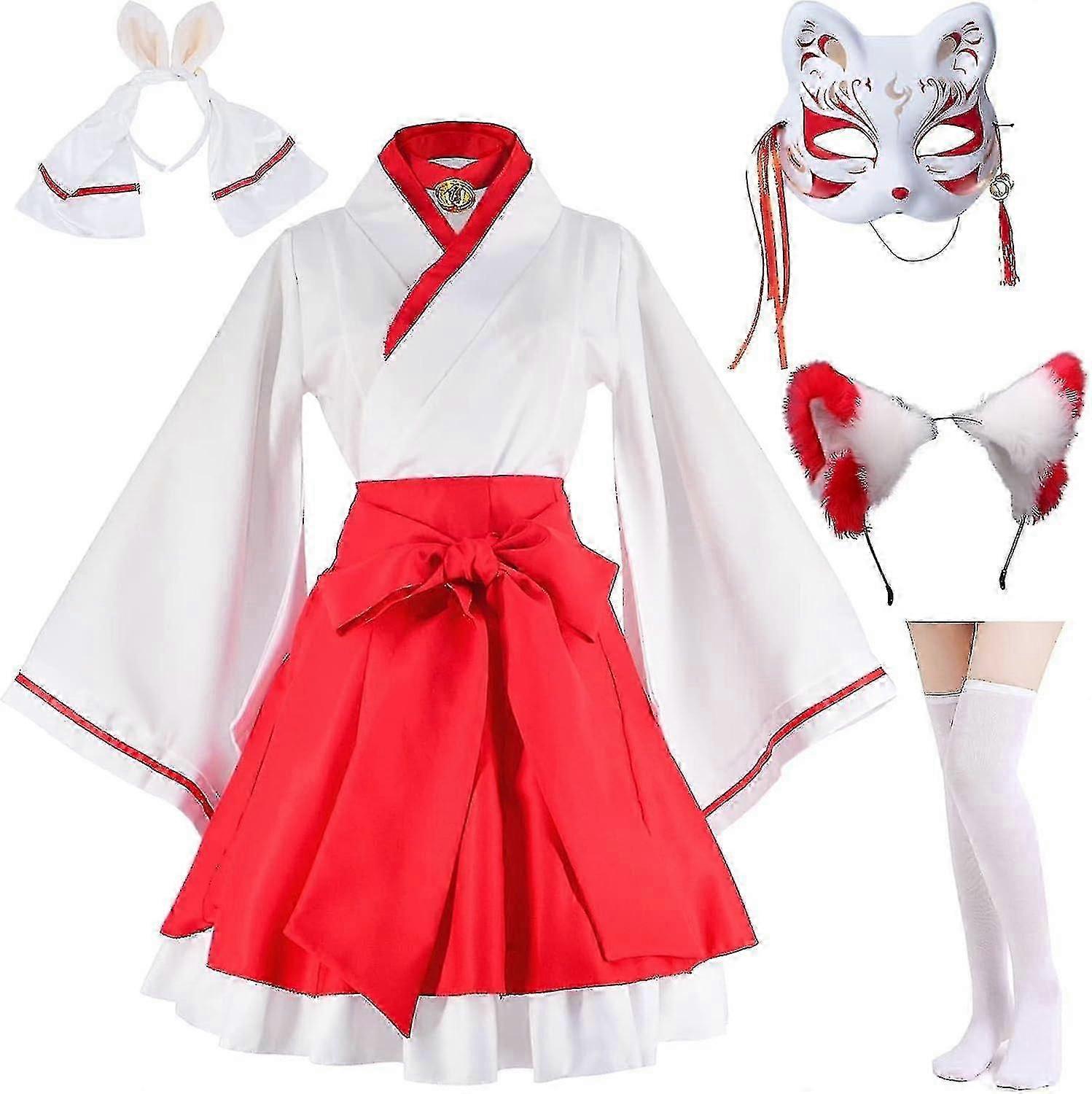 Anime japonais rouge et blanc kimono renard Cosplay Costume de haute qualité