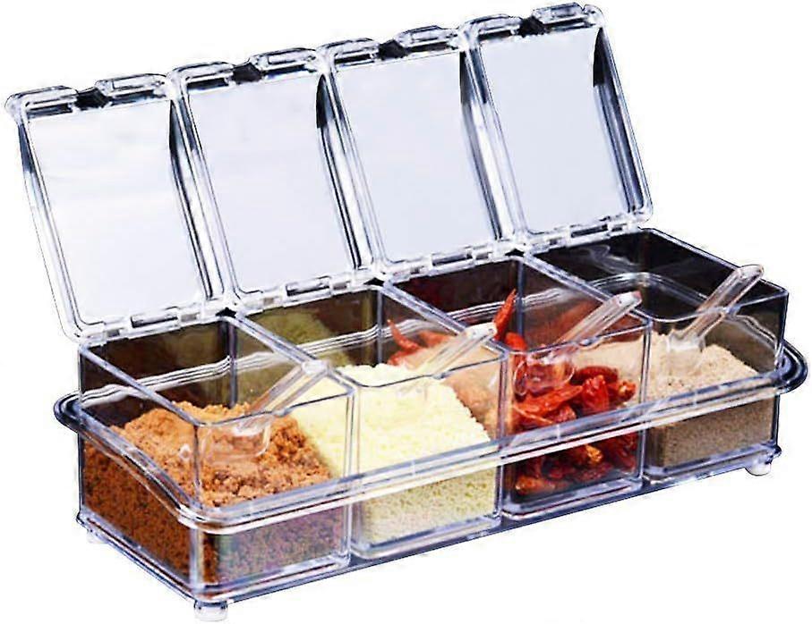 Set Seasoning Box Set 4 Pieces Clear Bottles Salt Spice Jar,Spice Pots Kitchen Condiment Storage Jars Containers with 4 Spoons Canned Lid and Spoon