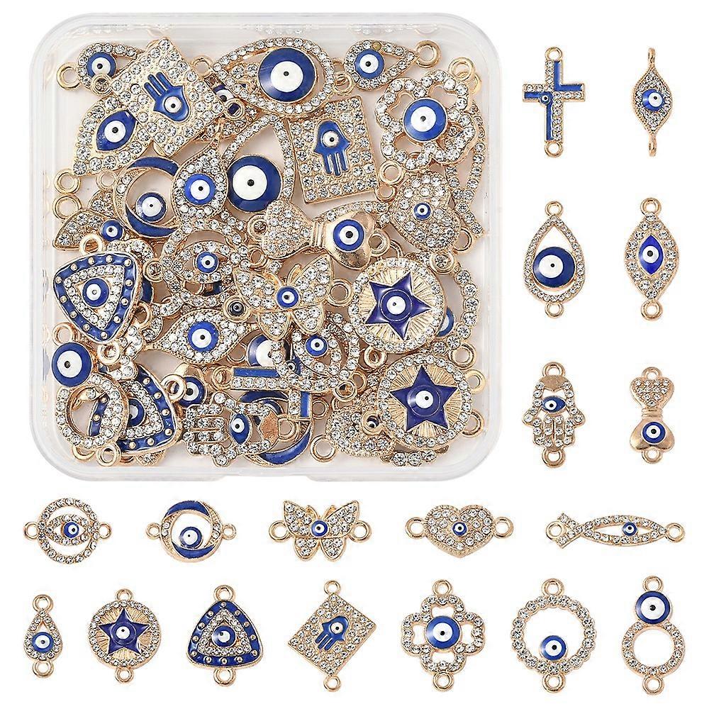 36Pcs 18 Styles Alloy Enamel Connector Charms Crystal Rhinestone Evil Eye Links Jewelry Findings