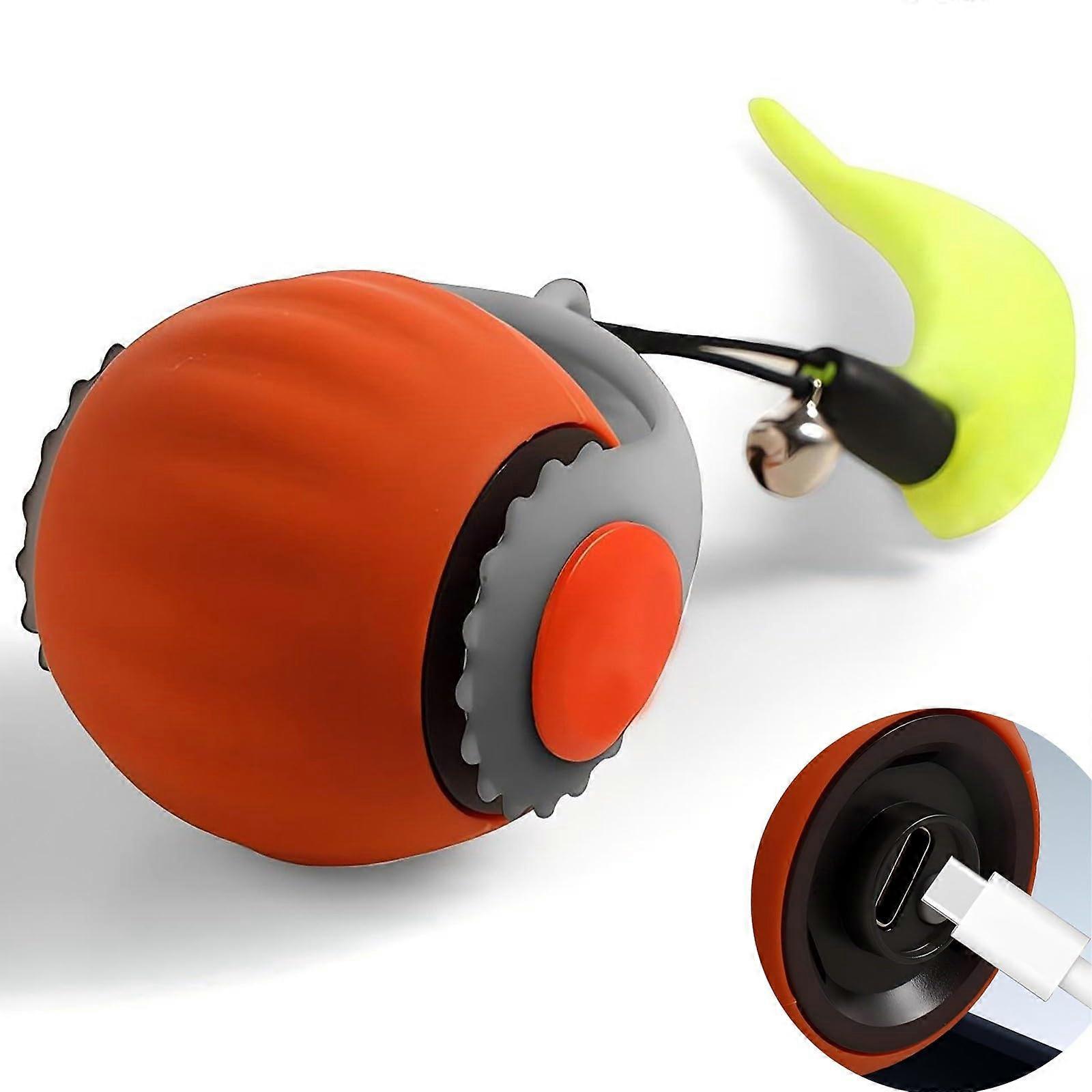 Automatic Cat Toy Ball with Replaceable Ringing Tail, Two Modes, 2.2 Inch ABS, Interactive Indoor Cat Toy, Red