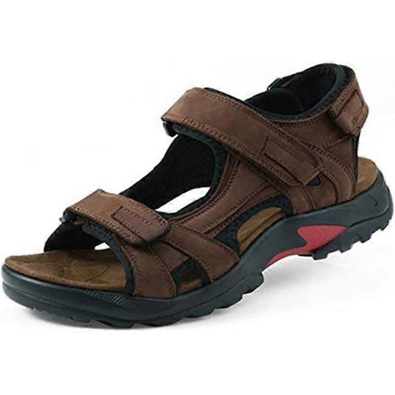 Men's Cowhide Leather Sandals Open Toe Summer Comfortable for Sport Trekking Beach Brown