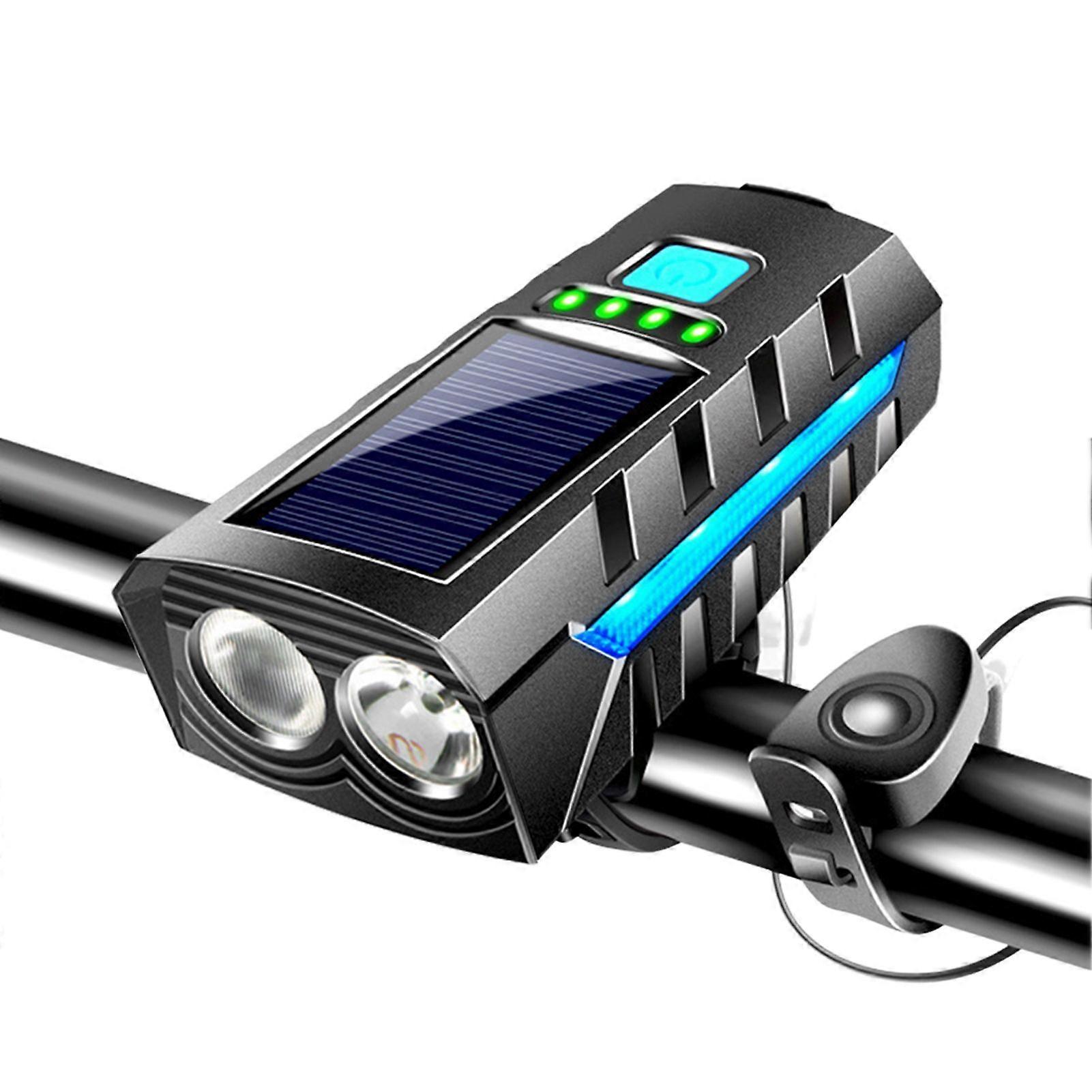 Rechargeable Solar Bike Light with 130dB Bell, Ultra Bright 1000LM Bicycle Headlight for Mountain/Road Bikes