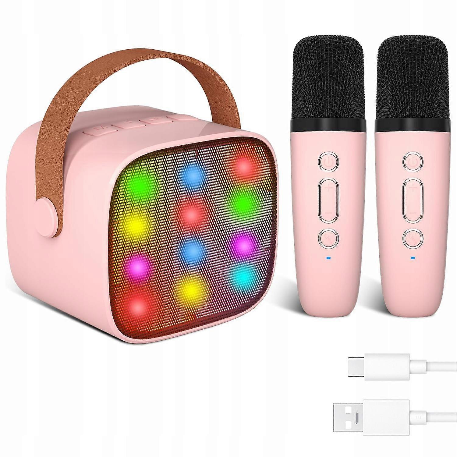 Mini Karaoke Bluetooth Speaker Portable+2*microphone Pink