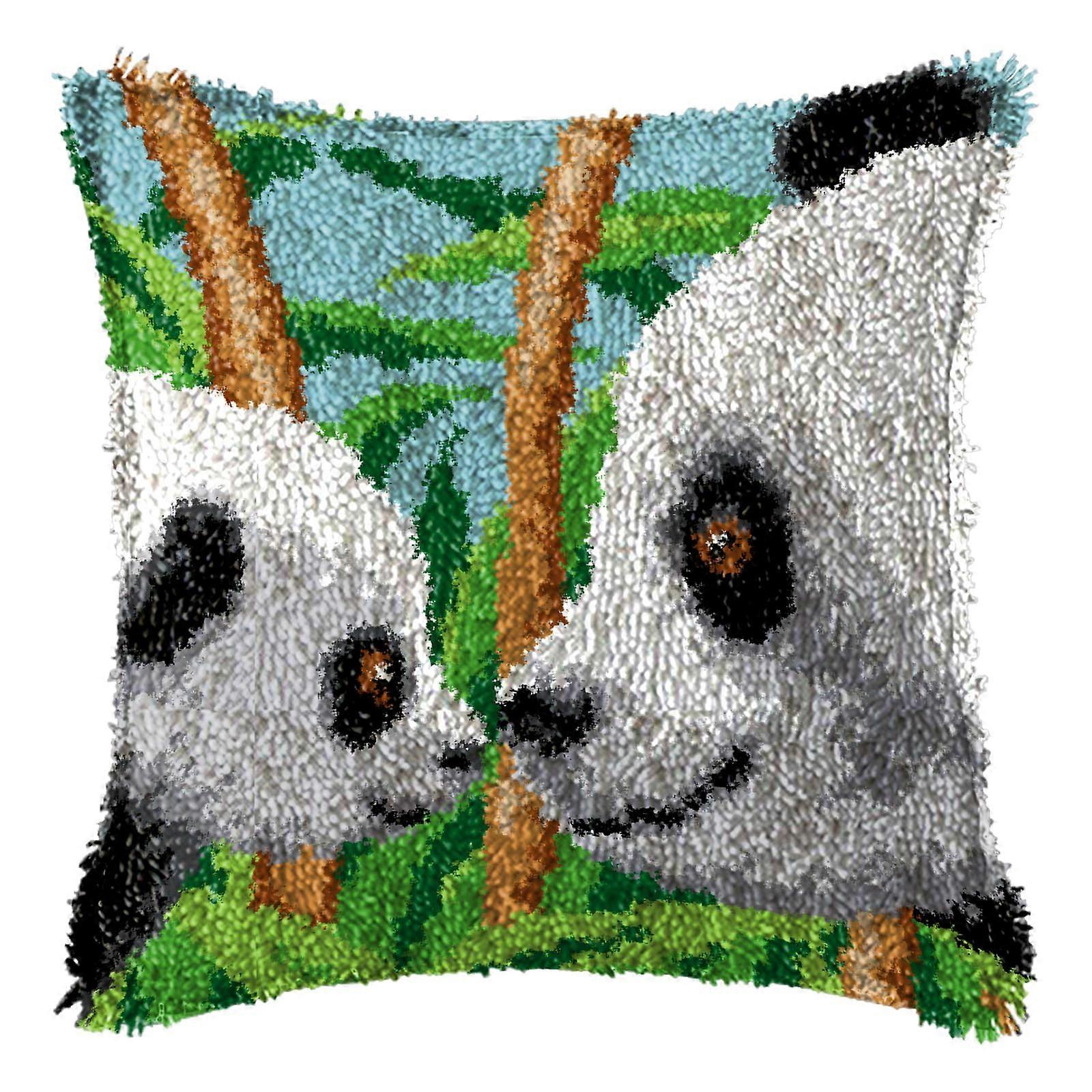 Latch Hook Kits for Adults Beginners Panda Design 17" X 17" DIY Crochet Pillowcase with Pre-Printed Pattern for Home Decor