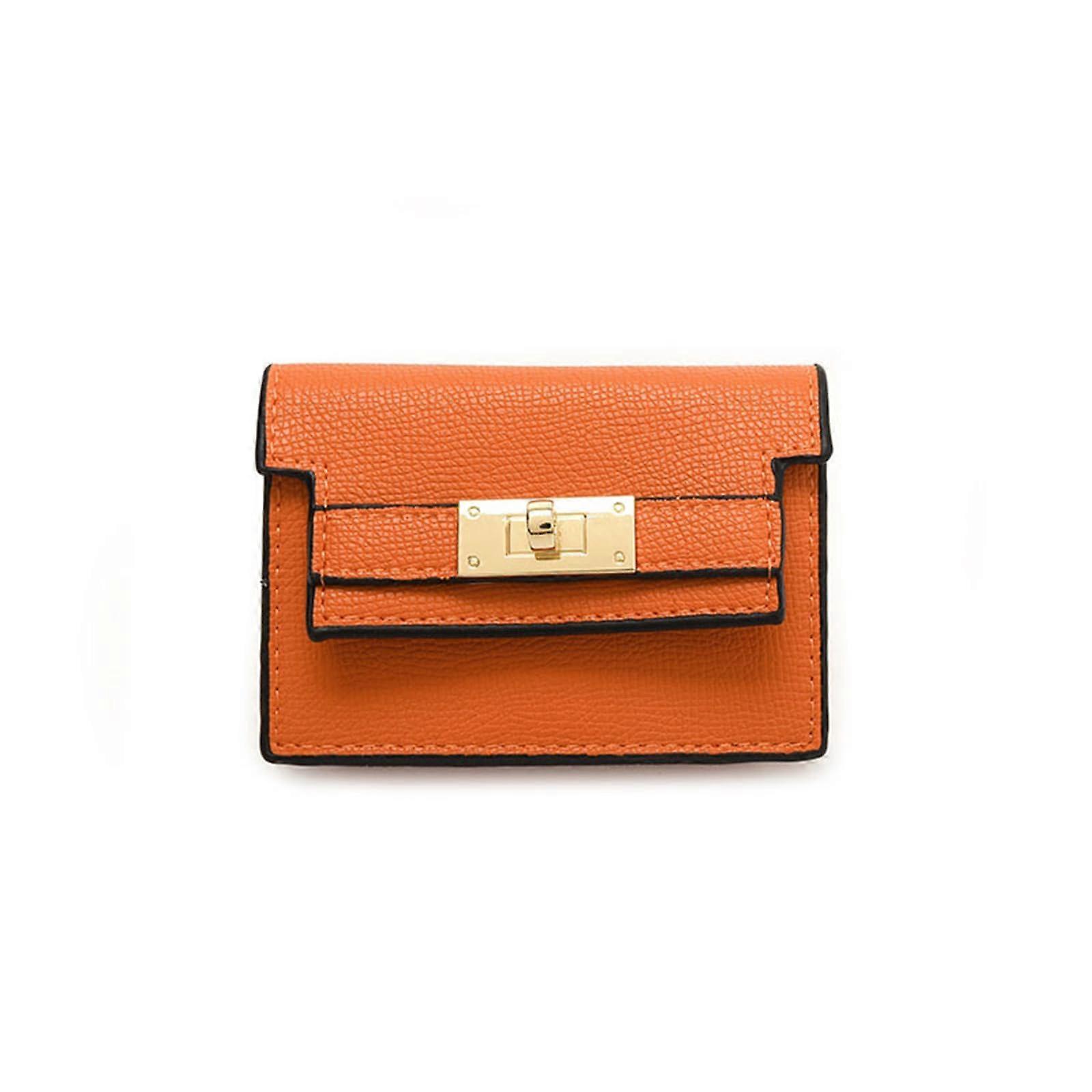 Minimalist PU Leather Card Holder, Women's Accordion Card Holder With Coin Pouch, Small, Multiple Card Slots, Orange