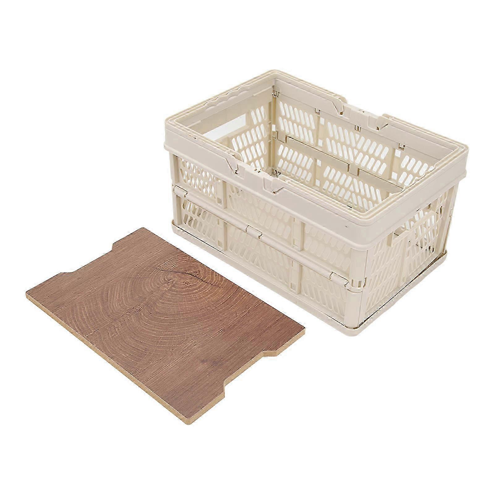 Foldable Large Capacity Multifunction Camping Picnic Basket Storage Box-Beige