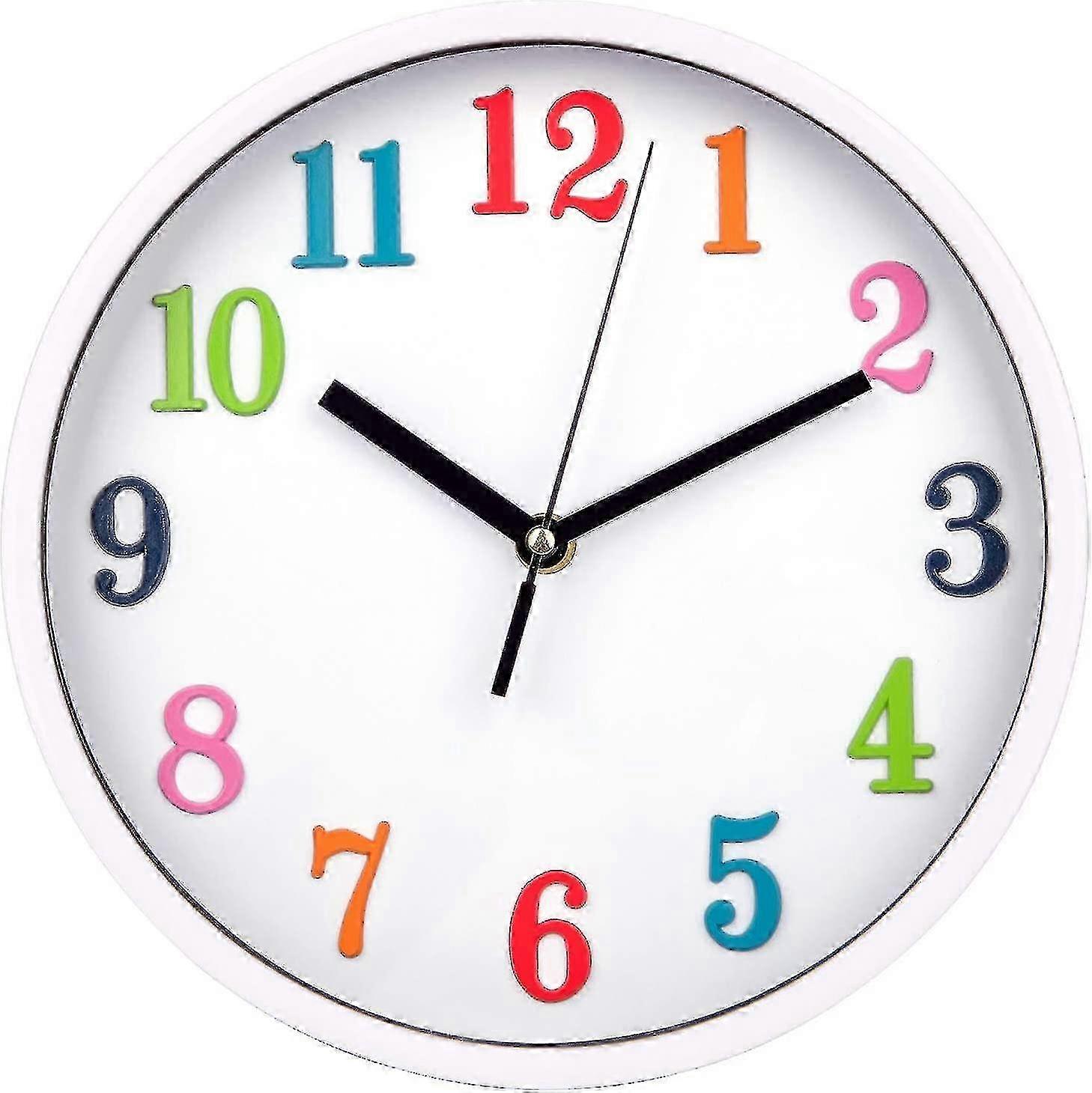 10 tums tyst väggklocka för barn, färgrik icke-tickande kvarts för sovrum förskola