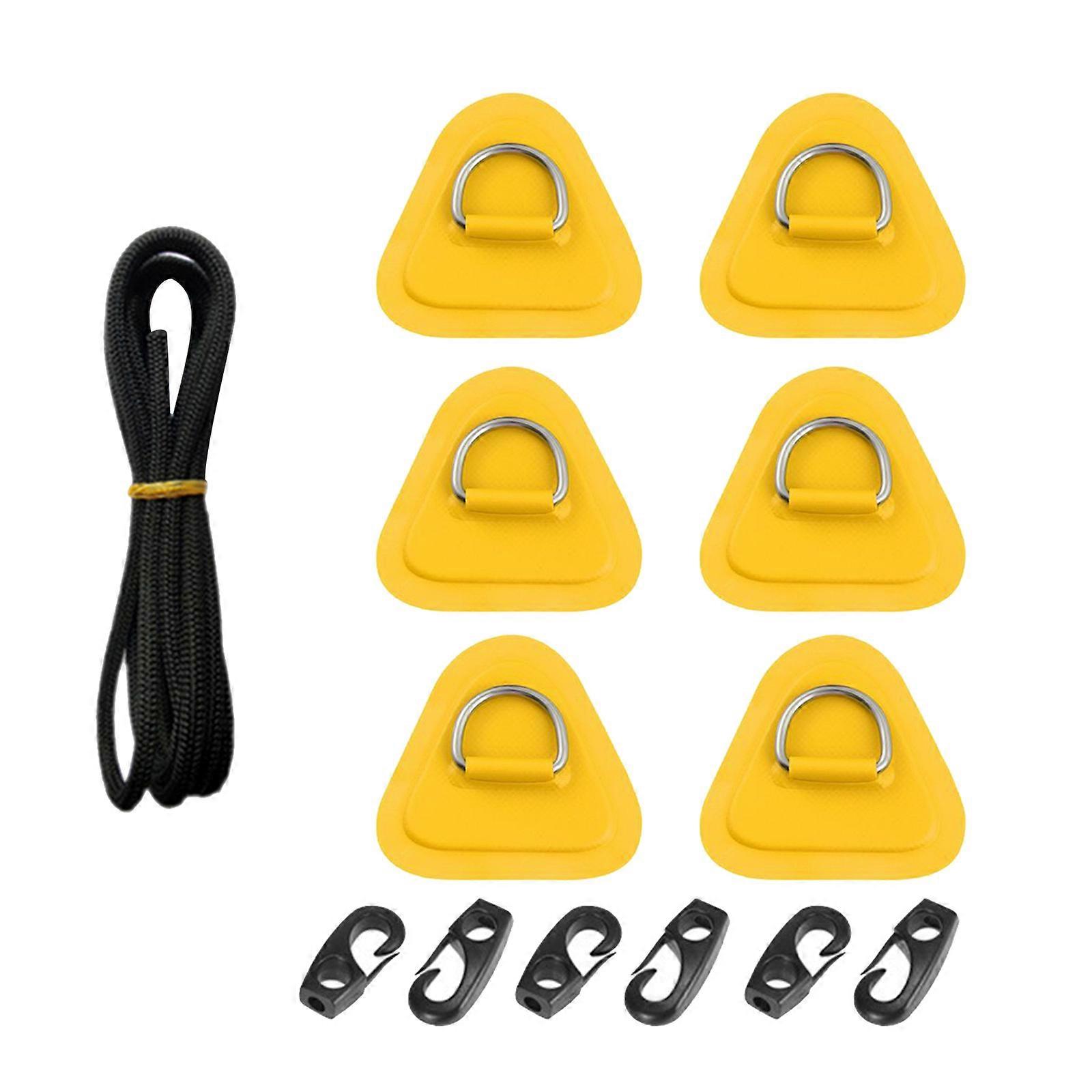 6Pcs Stainless D-Rings Patches for Inflatable Boat Kayak Surfboard Paddle Board Kayak D-Rings Pad Stand-Up Paddleboard Yellow