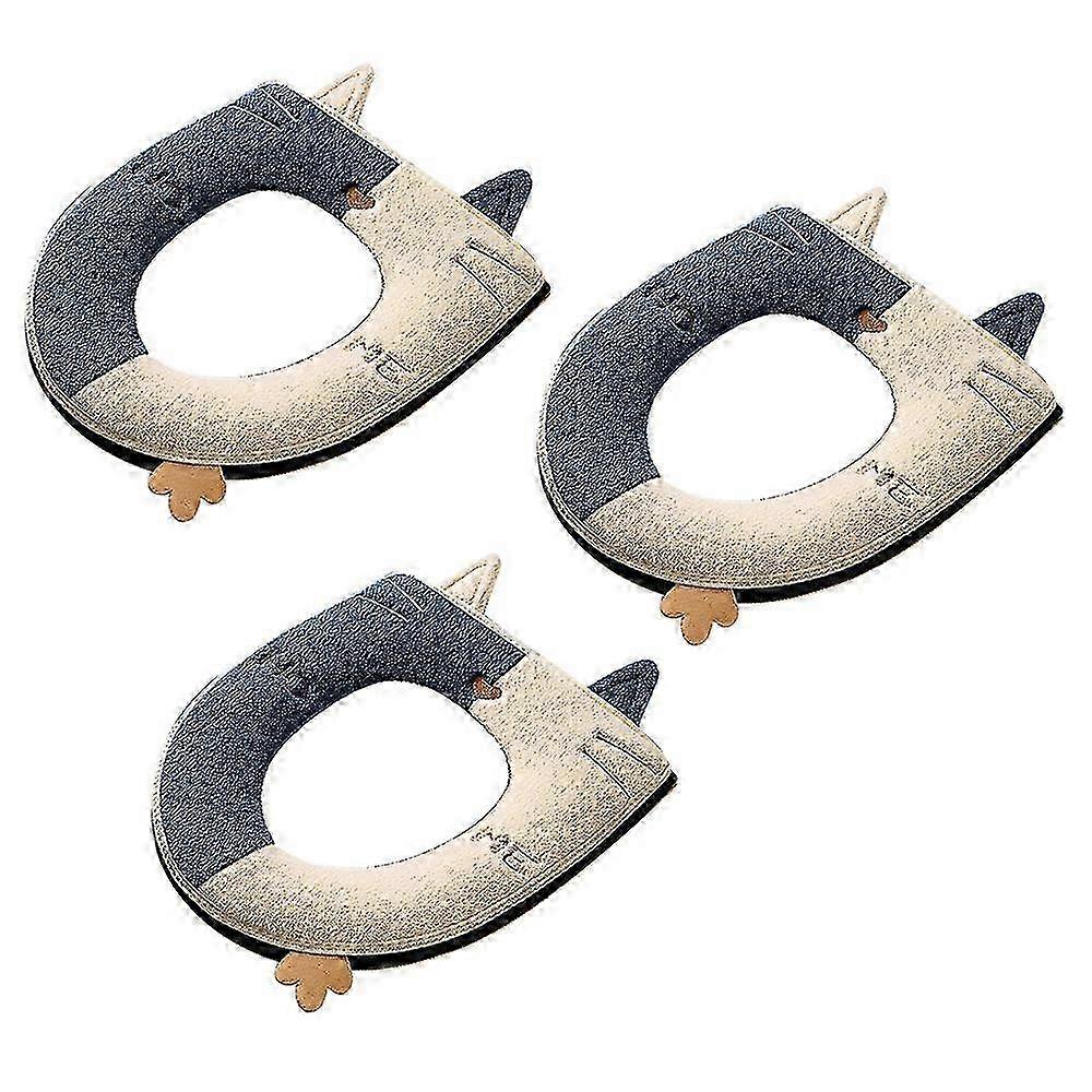 3個ソフト刺繍猫便座カバーパッドウォーマー、猫をテーマにしたバスルームの装飾に使用する洗える布