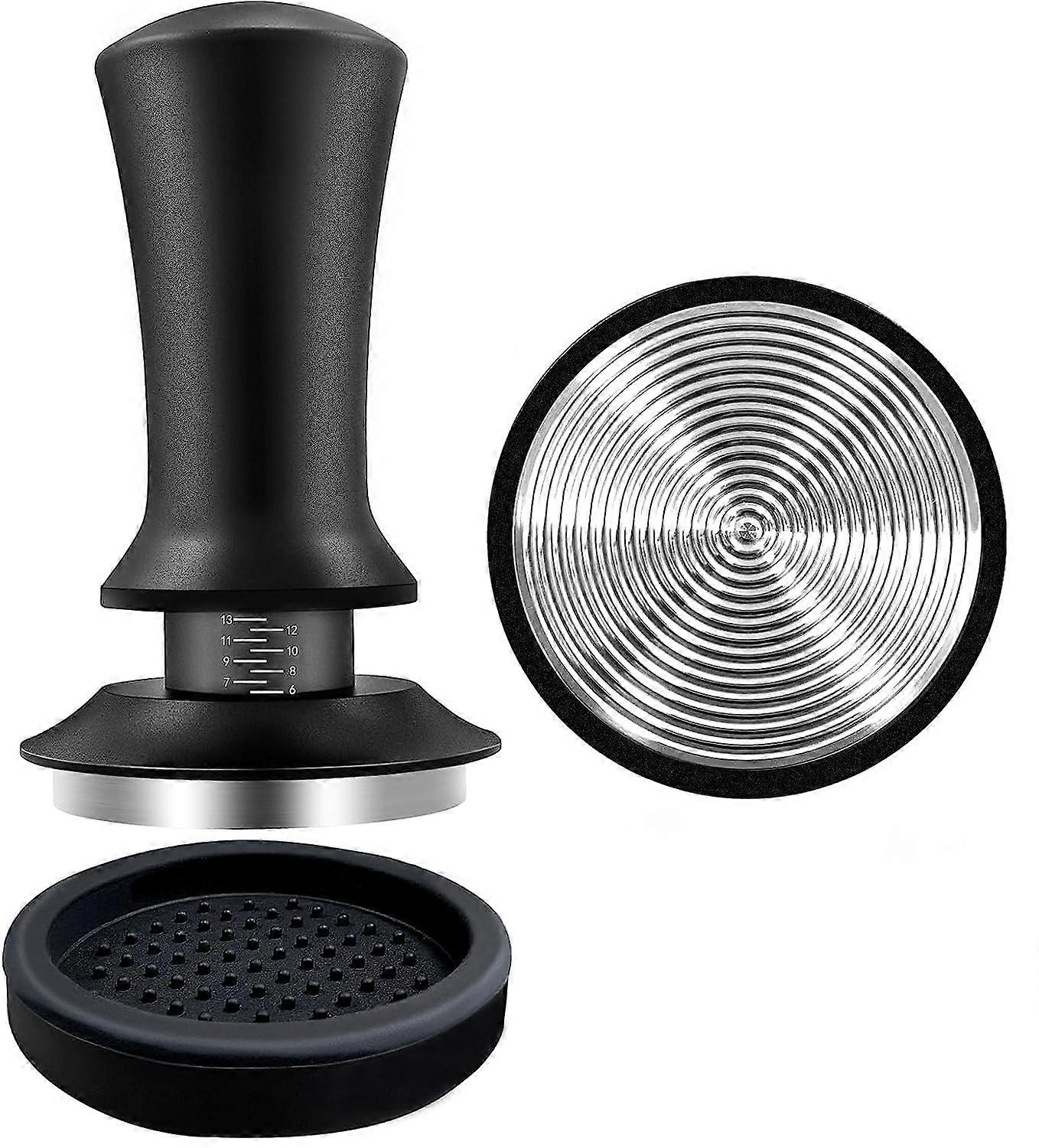 Coffee Tamper - Tamper - 51mm - Coffee Press - Espresso Tamper - 304 Stainless Steel - Aluminum Handle - Base Ripple - Scale Adjustment