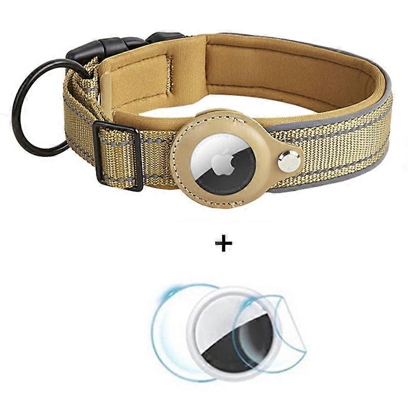 Reflective PU Leather Pet Dog Collar for AirTag Bluetooth-compatible Tracker Holder Case, Size: L - 