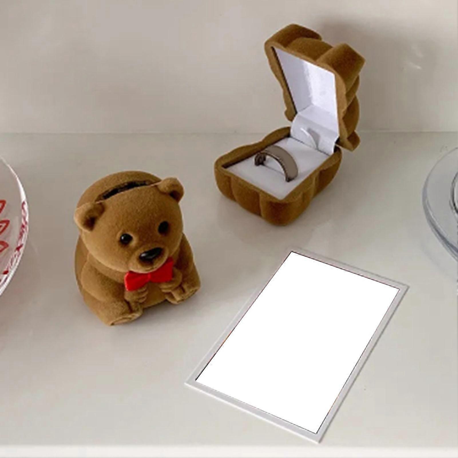 Mini Bear Display Box Flocking Cute Space Saving Multifunctional Jewelry Storage Case 