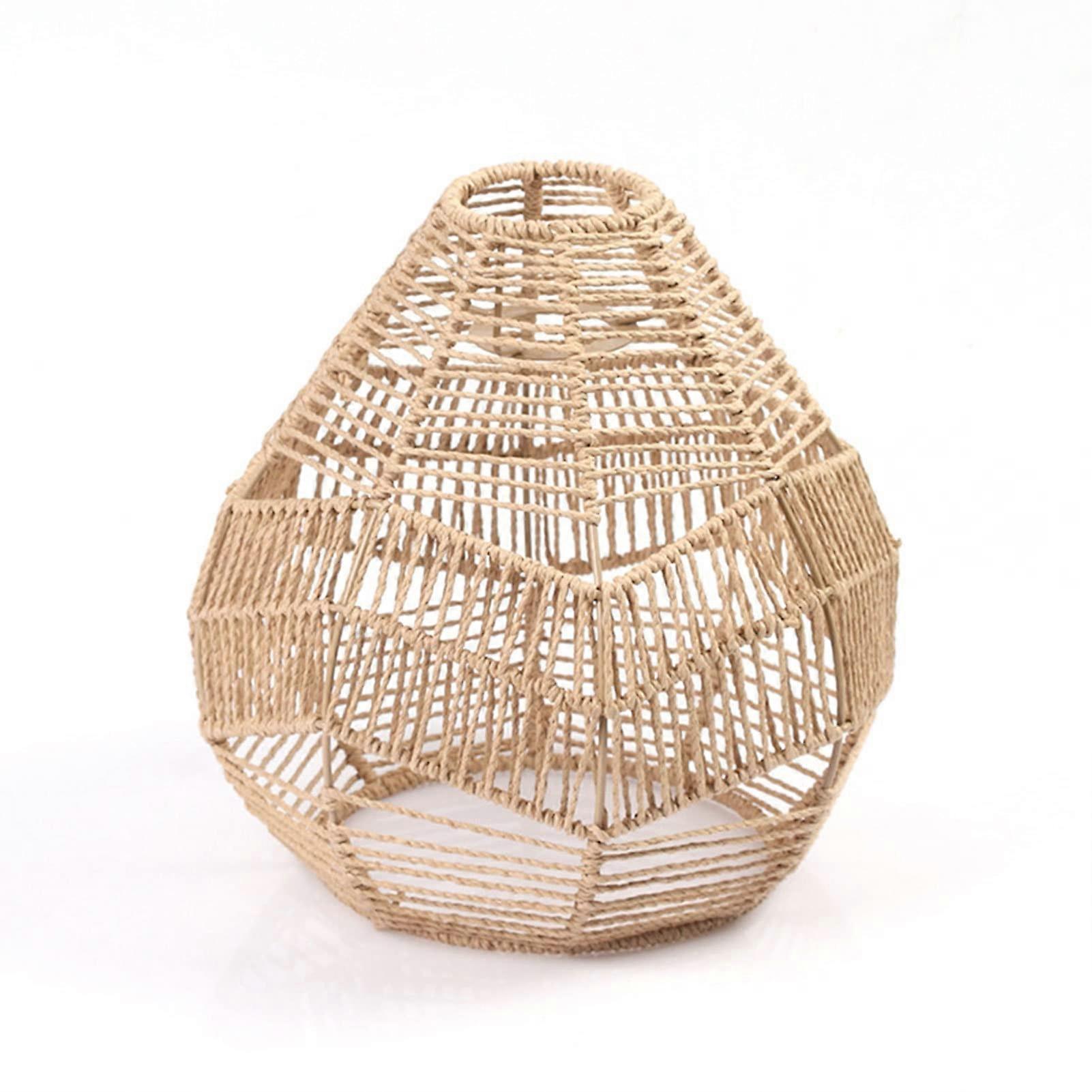 Boho Rattan Lampshade, Macrame Hanging Light Fixture, Wicker Lampshade for Kitchen Island, Bedroom, Dining Room Decor