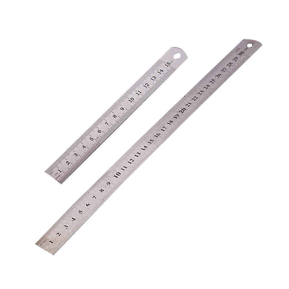 Metal Measuring Ruler Stainless Steel Drawing Tool for Engineering School Office 15cm Silver Double-Sided Scale 2Pcs