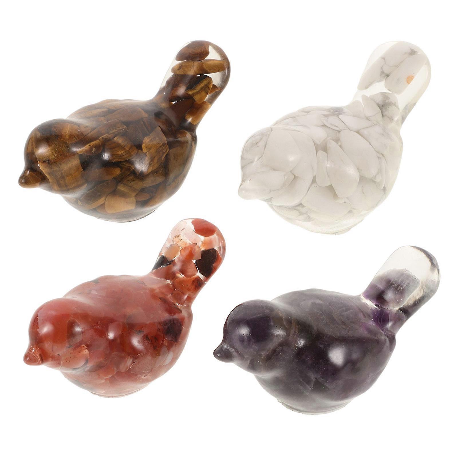 Resin Mini Animals Carnelian Color Adorable Bird Figure Mini Bird Statue For Homeowners Garden Decor 4Pcs