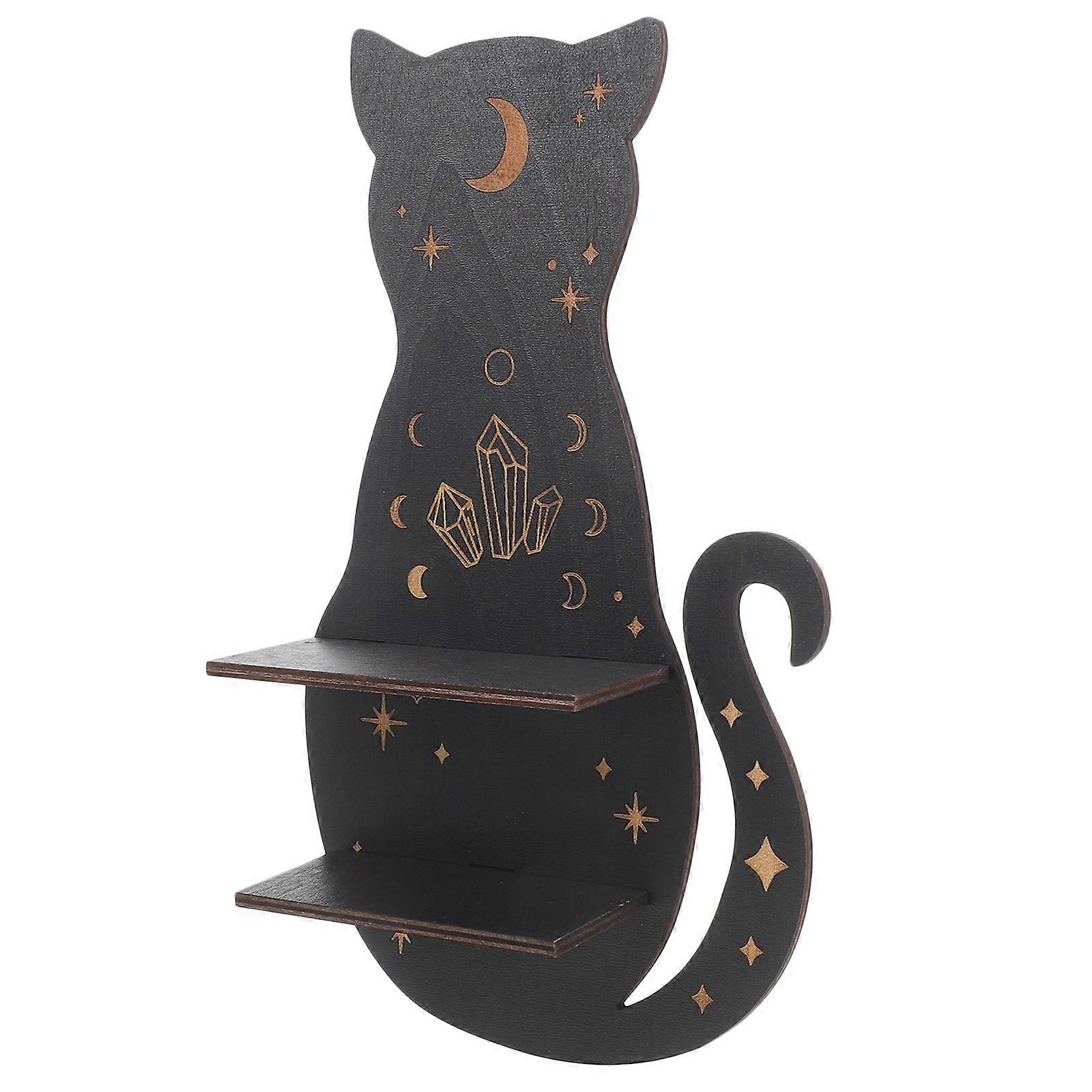 Wooden Floating Shelf Wall Display Rack Cat Shape For Books And Crystals Gothic Animal .00X17.50X5.00Cm 1Pack