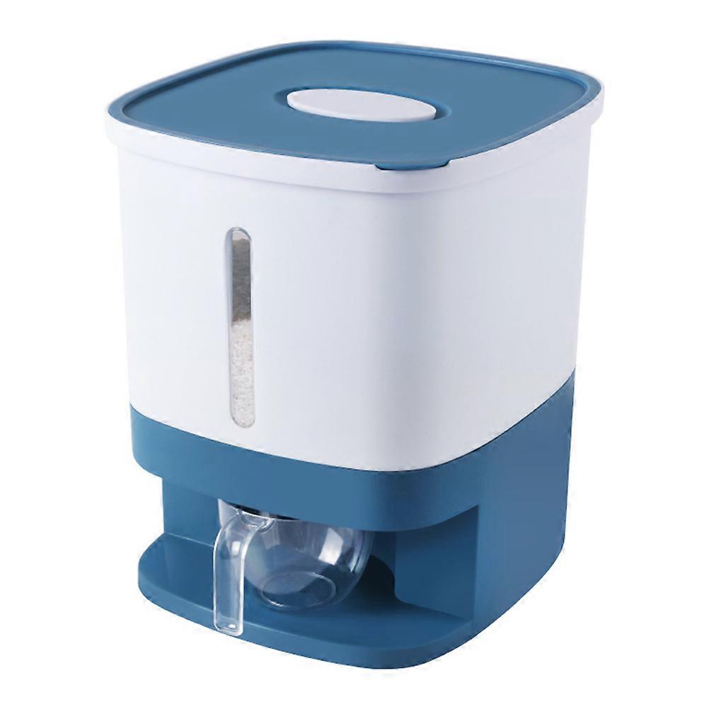 Blue Airtight Rice Storage Container with Clear Scale Panel for Kitchen Use 10 kg Capacity