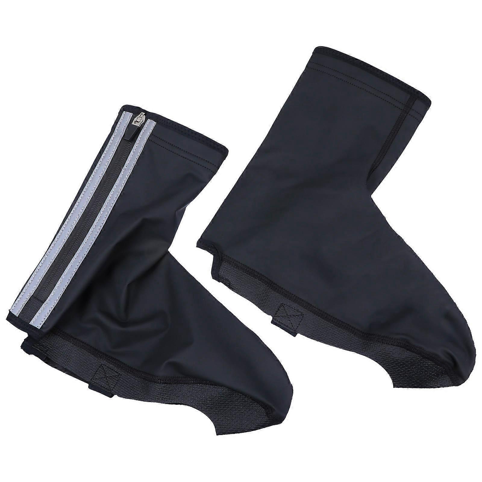 Black Windproof Overshoes Made of PU for Outdoor Use with Elastic Fabric and Convenient Zipper 1 Pair