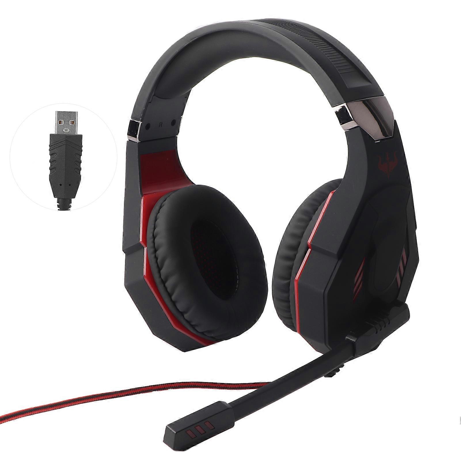 Wired Gaming Headset USB Port OverEar Headphone Mic PC Headset Computer Accessory