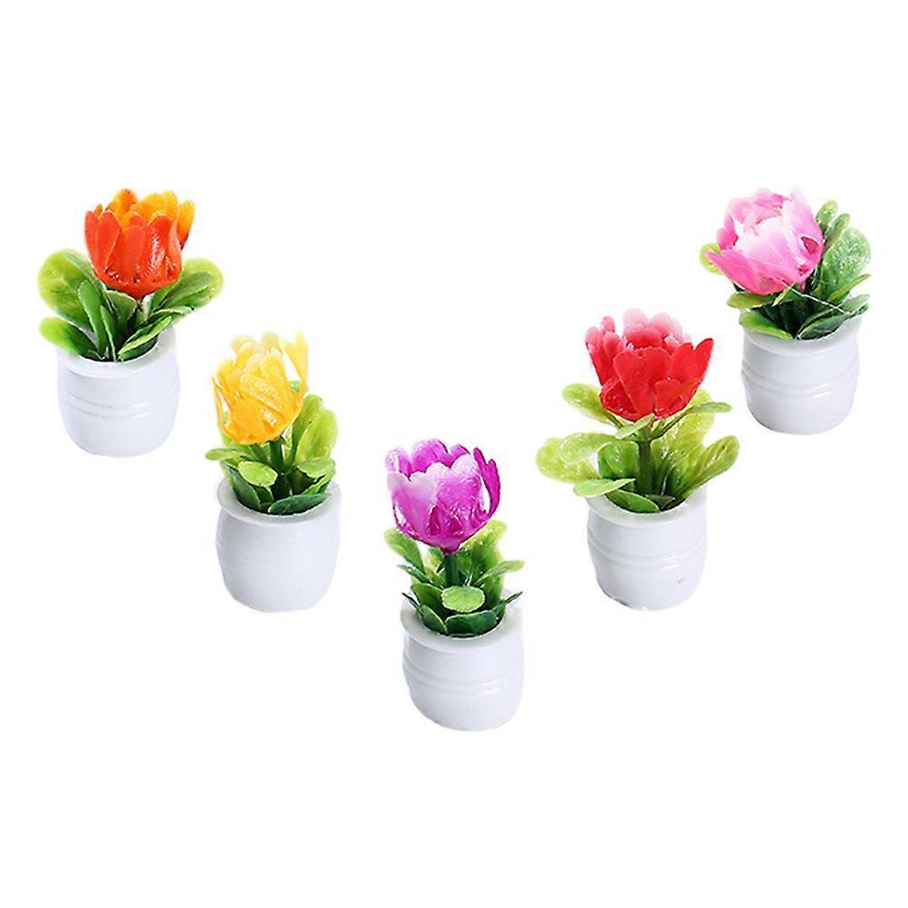 5pcs Realistic Miniature Bonsai Plant Models for Dollhouse Indoor Garden Decor – Vivid Potted Flower Set for DIY Miniature Projects