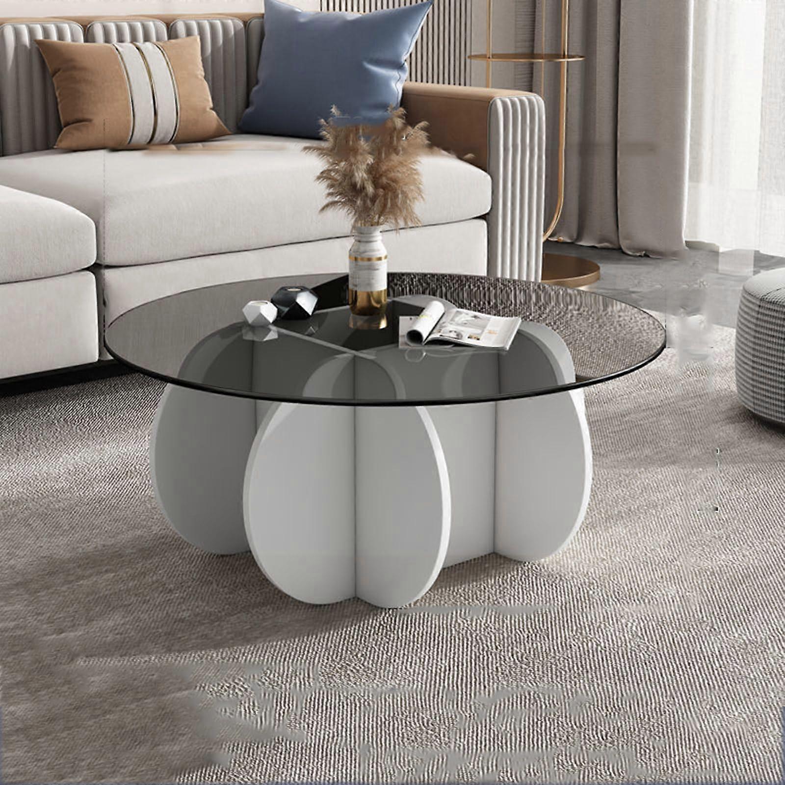 Glass Coffee Table Solid Wood Base Clear Tempered Glass Top Middle Table Living Room Modern Coffee Tea Table