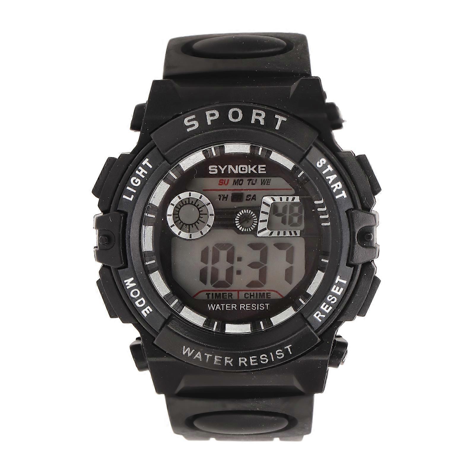 Montre électronique pour homme WR50M, étanche, multifonction, numérique, sport, avec alarme lumineuse, pour la natation, noire