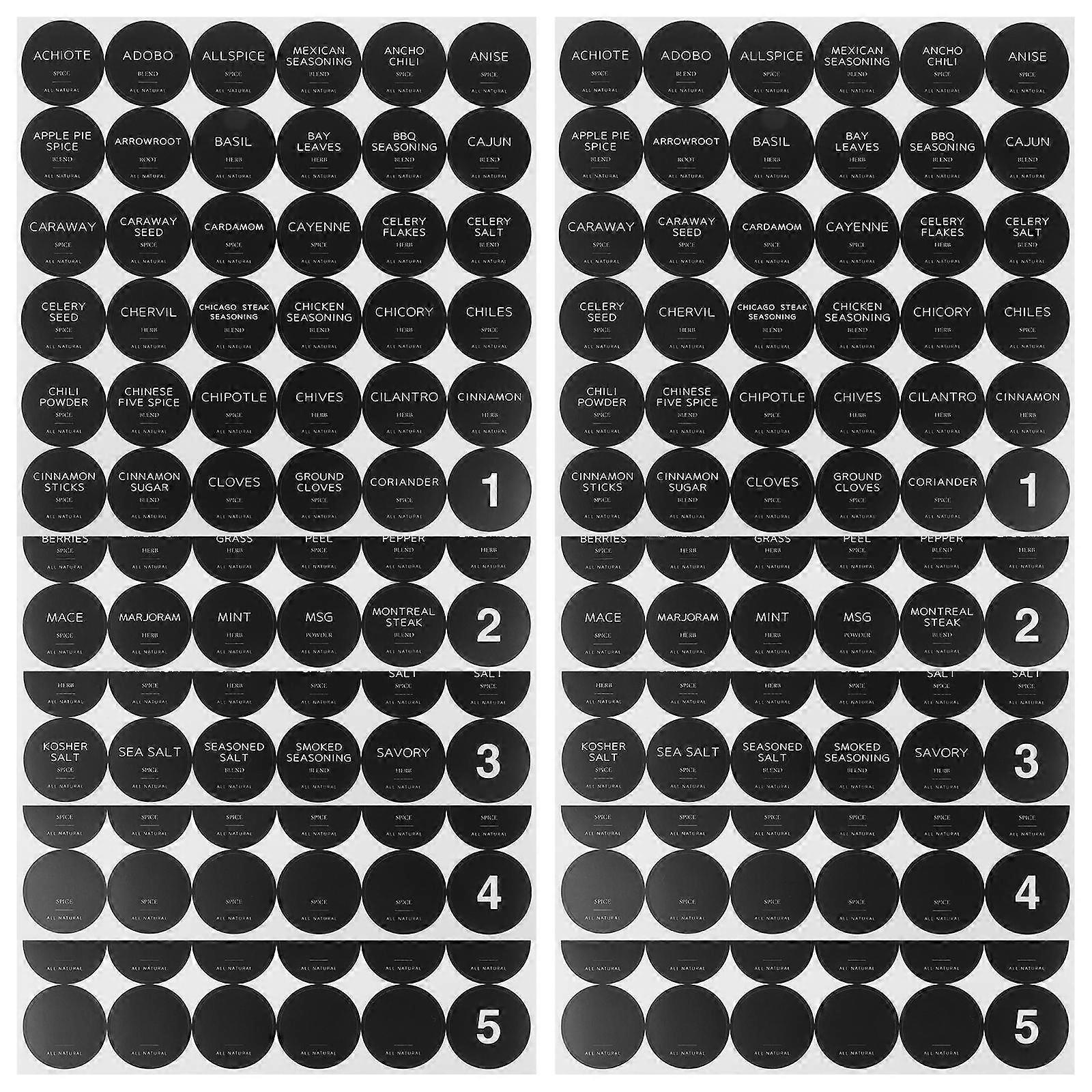 Glass Jar Sticker Classification Sticker for Home Use 10 Sheets Black 35mm Round Simple Design Self-Adhesive for Spice Bottles