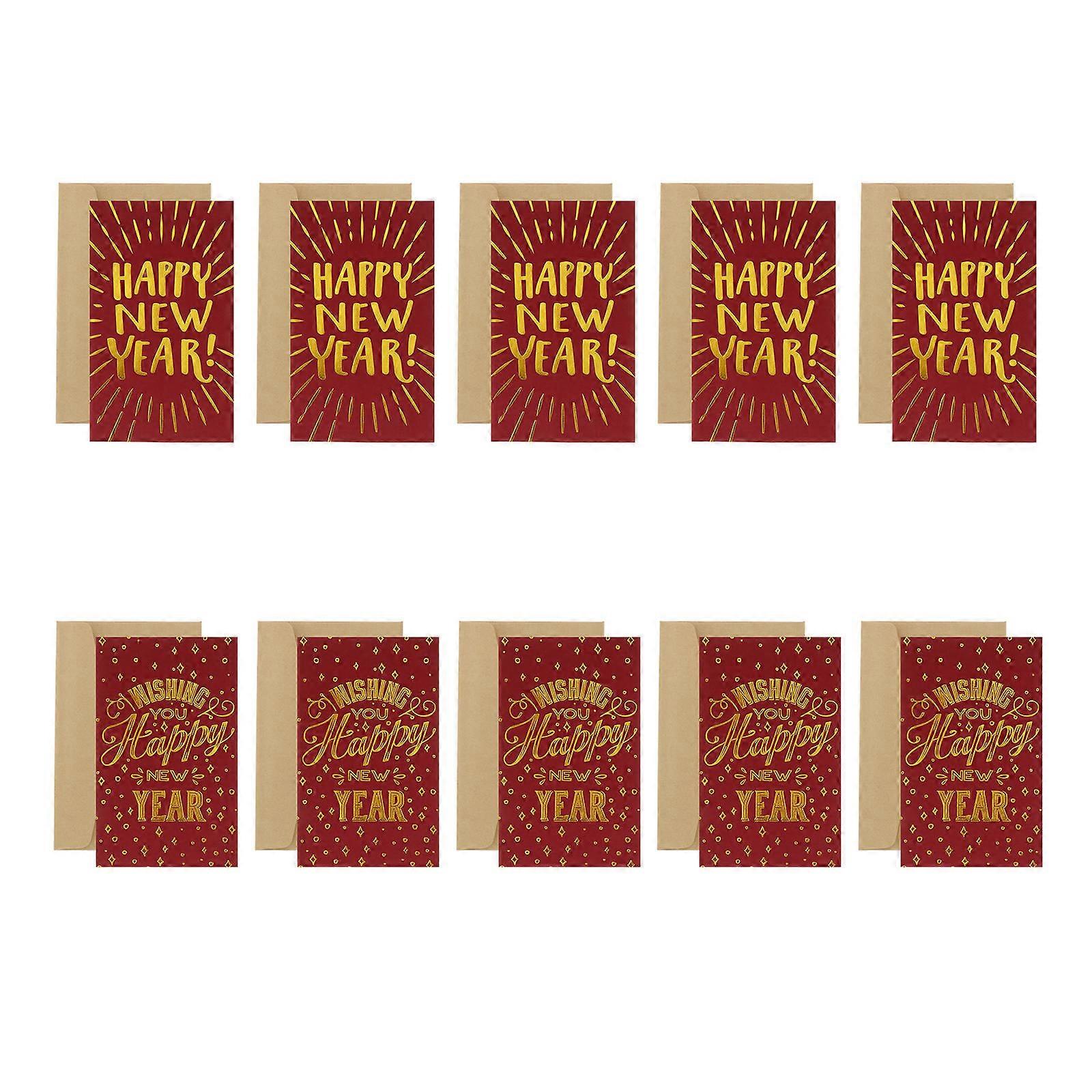 Greeting Cards with Envelopes Chinese New Year Red 17.2X10.5CM Expressing Greetings 10Pcs
