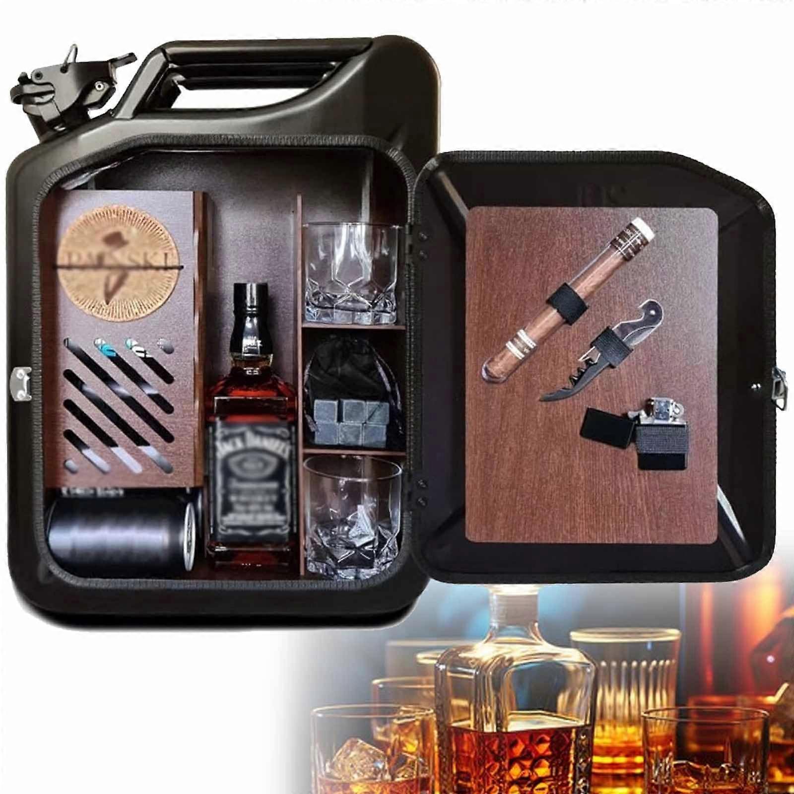Lockable Whiskey Bar Cabinet with Nylon Strap, Large Storage