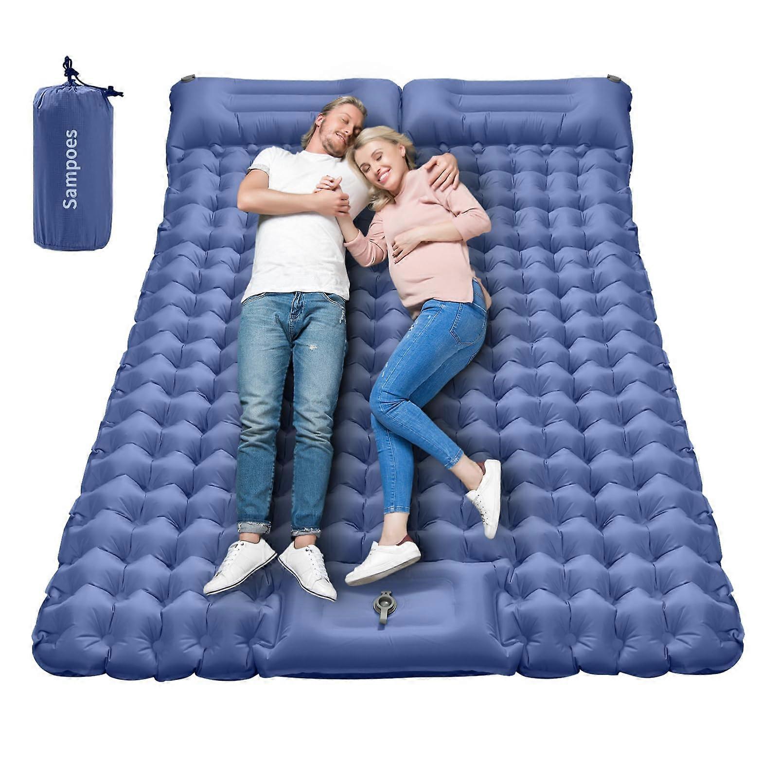 SelfInflating Sleeping Mat for 2 People, Thickened Air Mattress with Foot Pump, Navy Blue