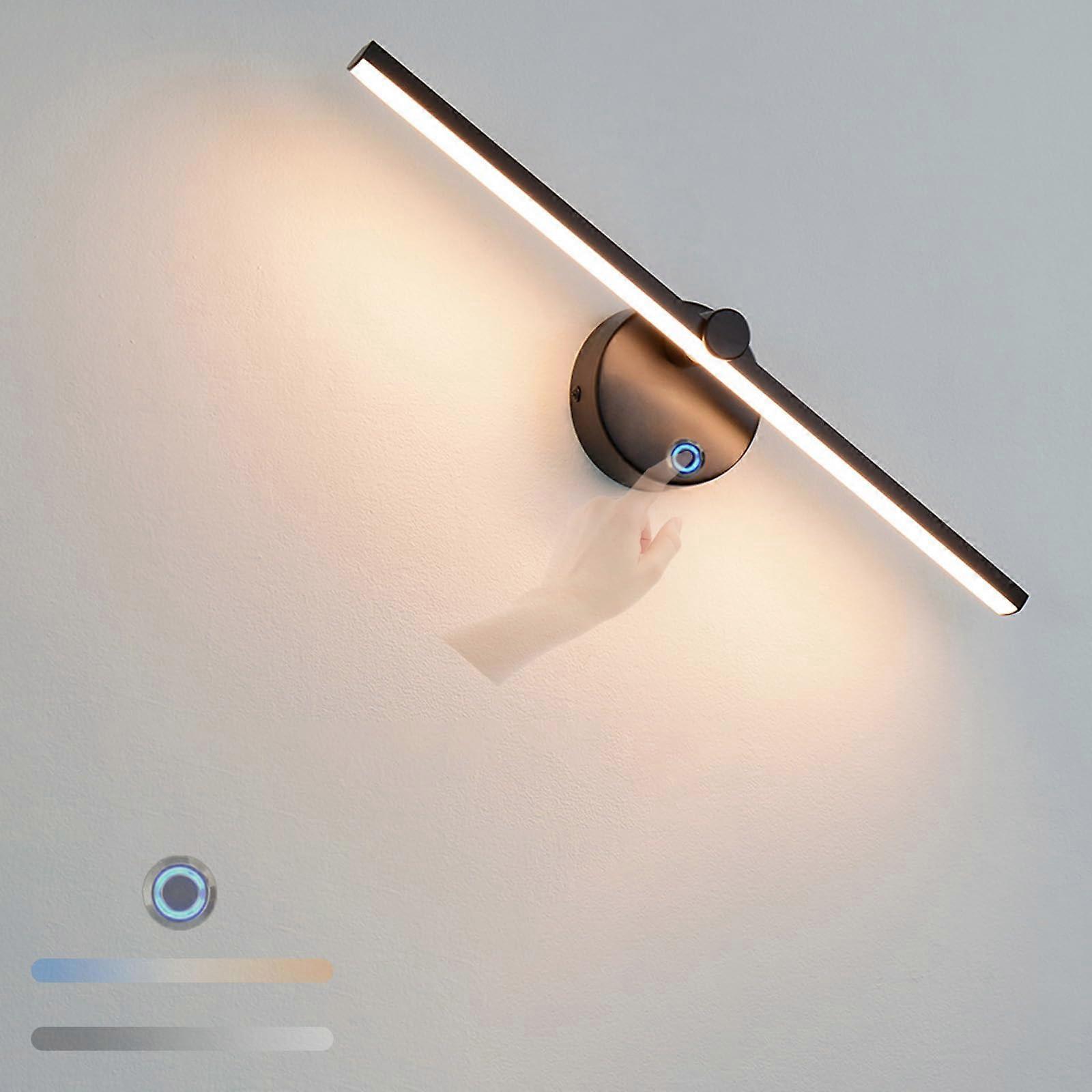 Modern LED Wall Lamp Dimmable Touch Control 3 Colour Modes 300° Swivelling (Black)