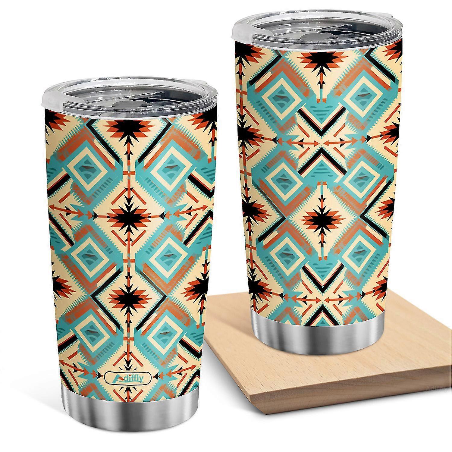 20oz vakuumisolerad tumlare i rostfritt stål med blå blockdesign för vissa märken