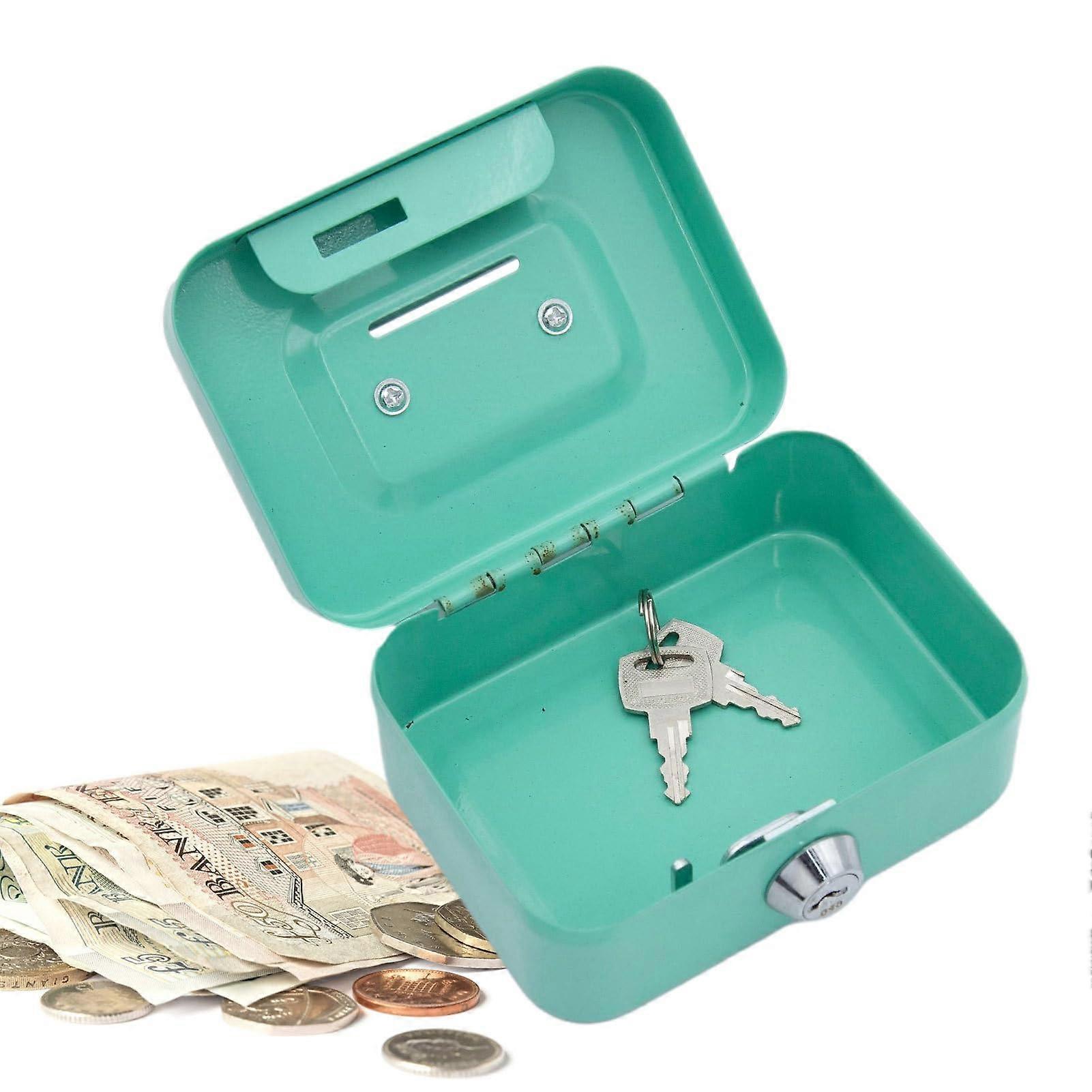 Small Locker Box, Metal Cash Box with Key, Lockable Storage Money Box, Safe Money Saving Box, Coin Storage Box for Children Green