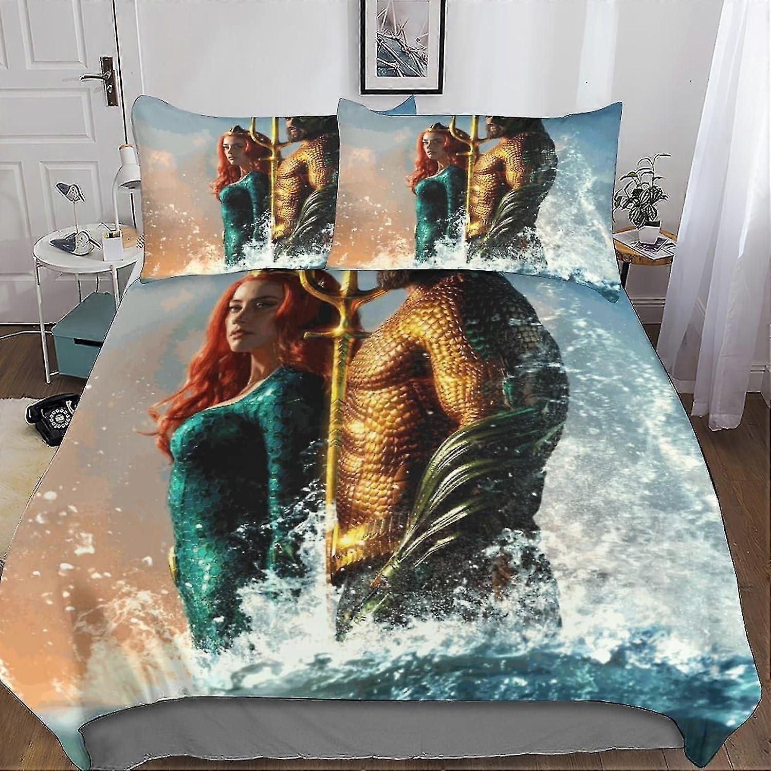 Duvet Cover Set 3D Aquatic Theme Bedding Set Microfiber Comforter Cover with Pillow & Zipper, Soft 3 Pieces for Children and Adults Double