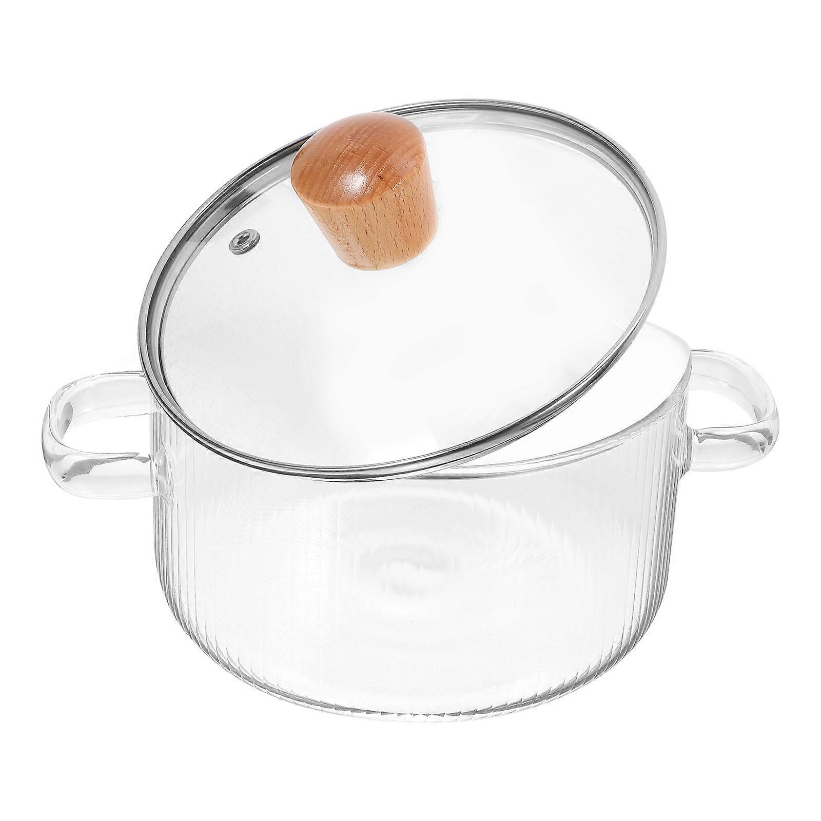 Clear Glass Double Handle Pasta Stew Cooker Pot with Lid – Heat Resistant, Easy to Clean, Multi Use Kitchen Cookware for Boiling, Steaming, and Sauces