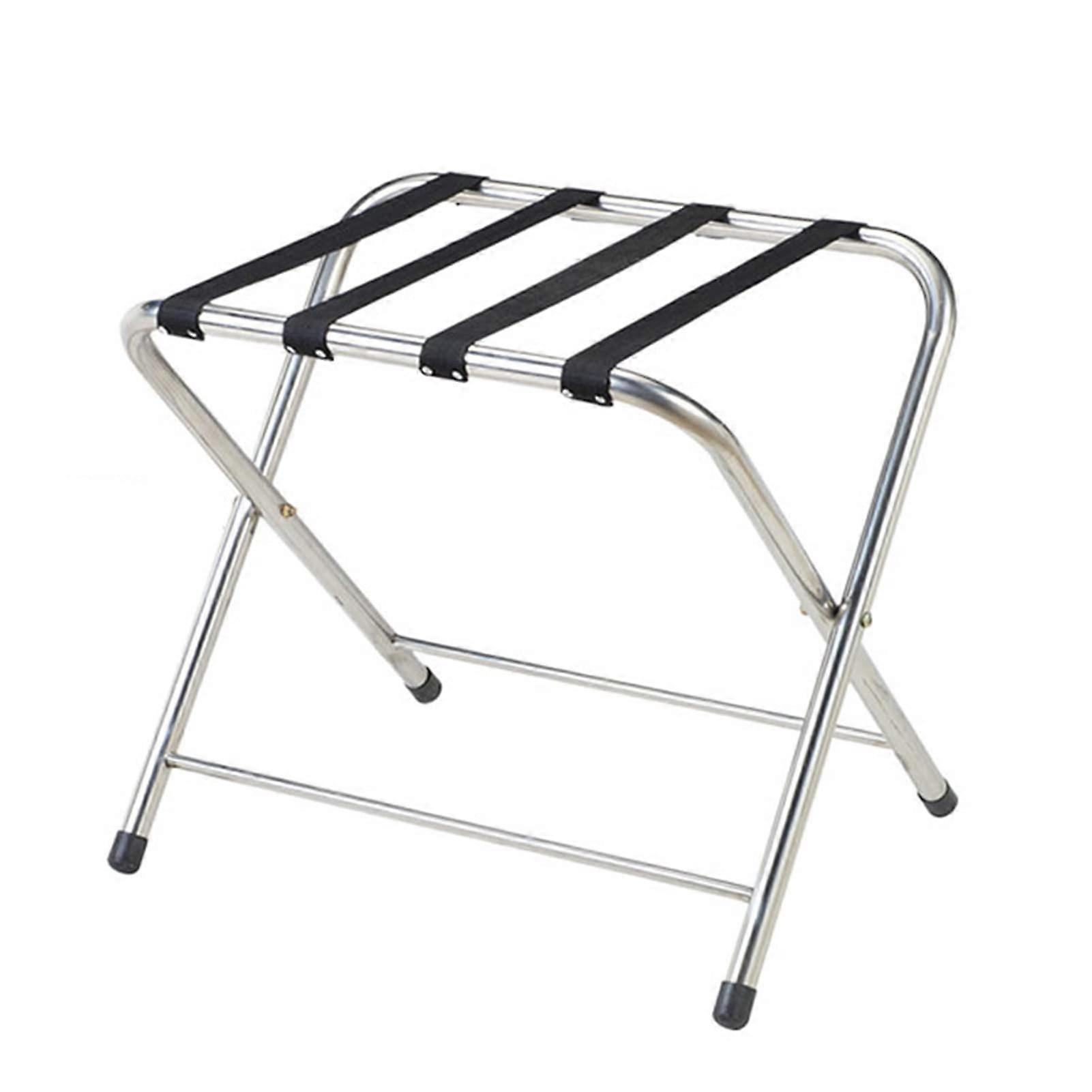 Folding luggage rack, collapsible metal stand with nylon straps, silver (1pc)