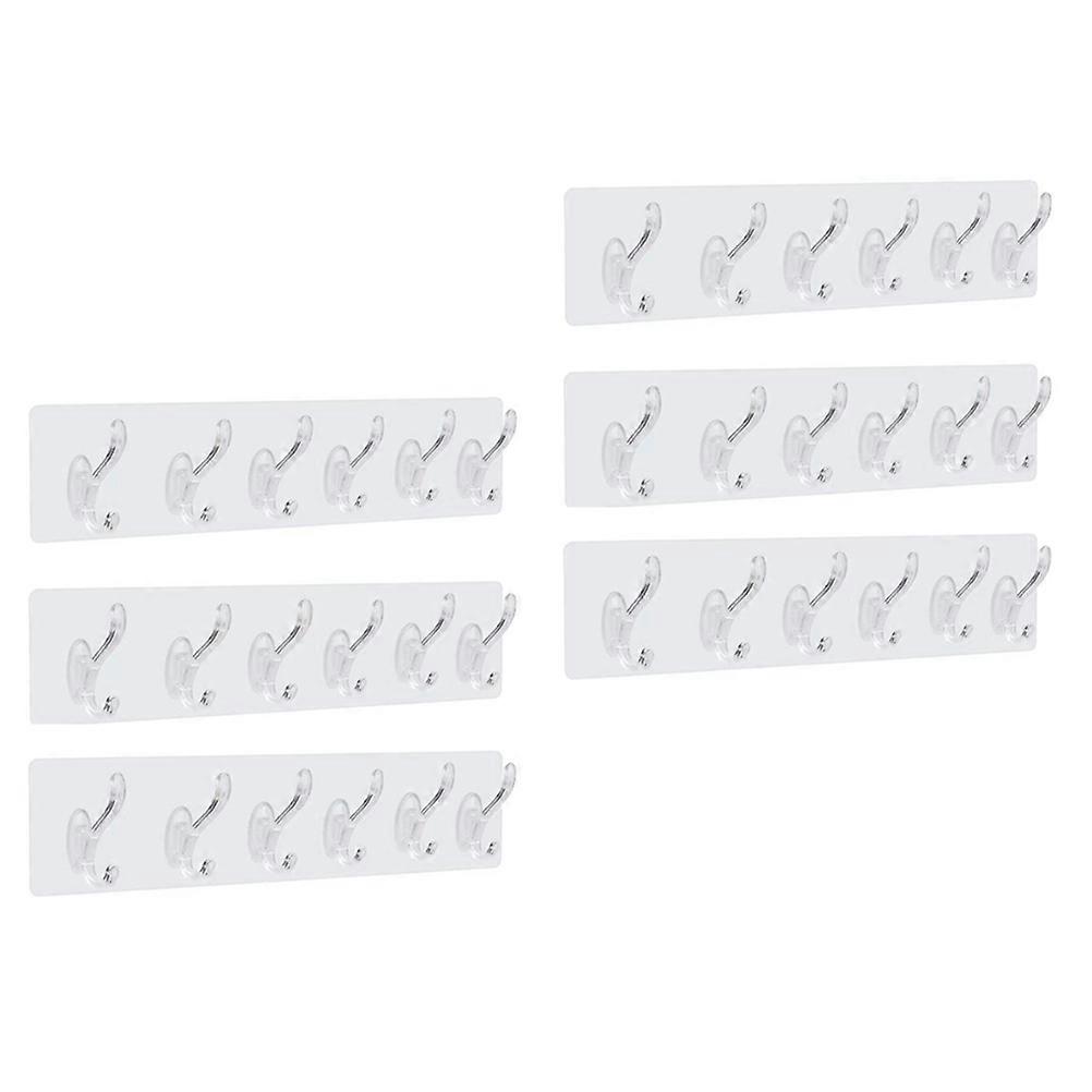 Wall Mount Row Hook Multi Purpose Plastic Utility Hook Home Storage Hooks Transparent 35x6cm 6Pcs