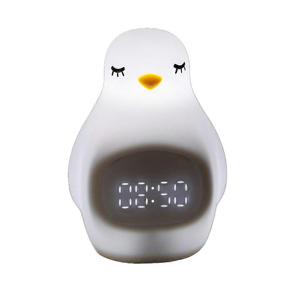 Silicone Alarm Clock With Led Lighting Snooze Function Penguin Shape For Hotel Bedroom Study 1Pack