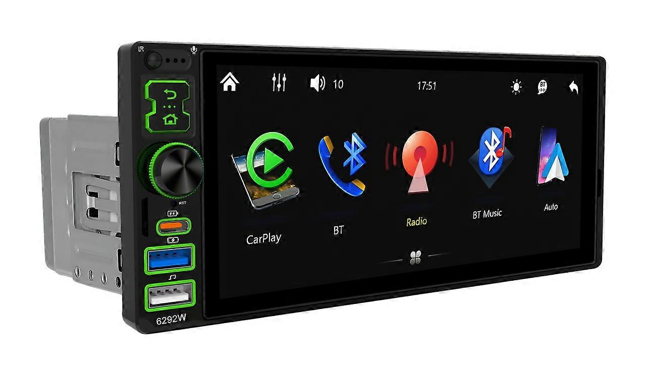 6.9" Single DIN Car Stereo Radio Wireless CarPlay Bluetooth 5.2 Android Auto IPS 1280 * 480 FM Radio